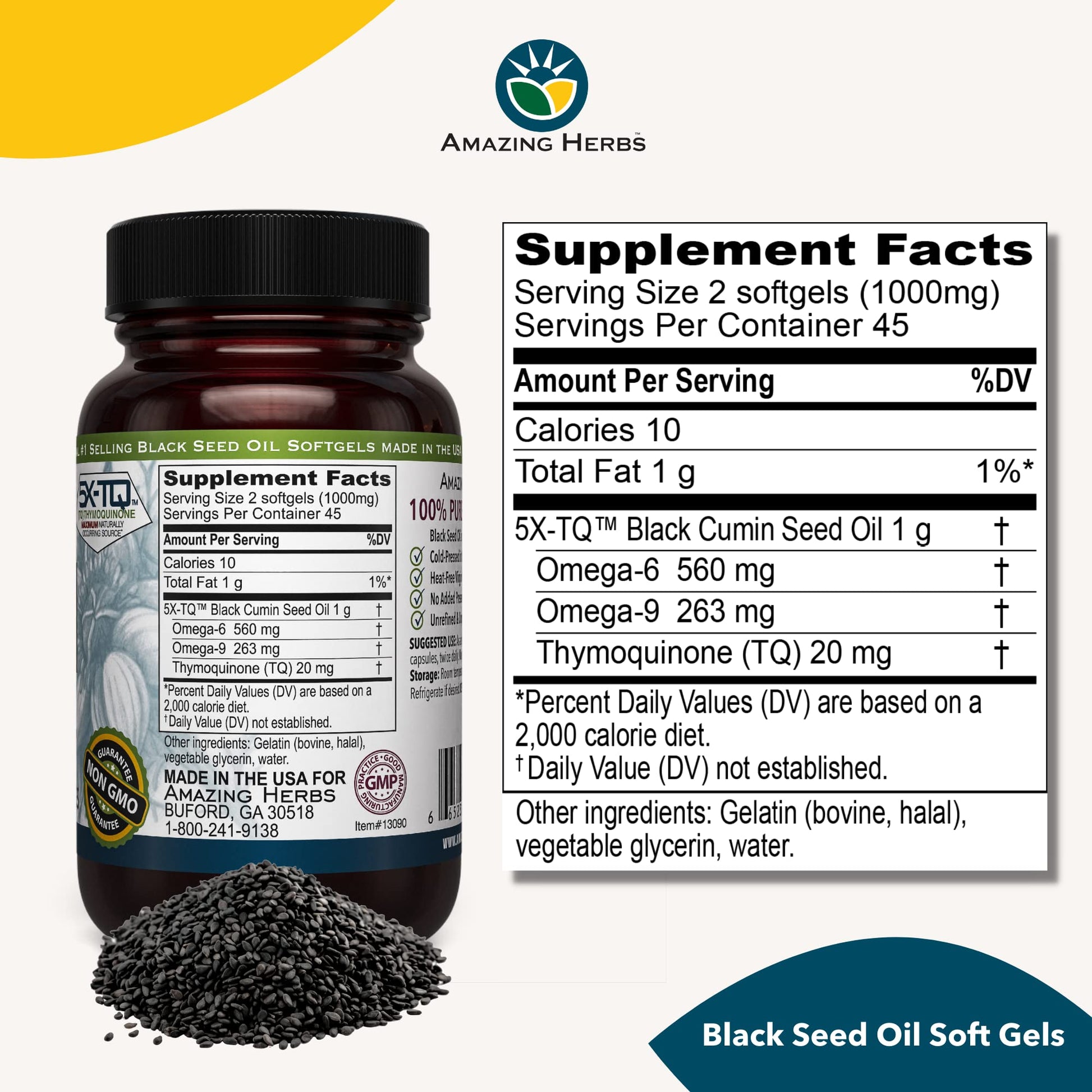 Amazing Herbs Premium Black Seed Oil Capsules - Cold Pressed Nigella Sativa Aids Amazing HerbsAu supplements