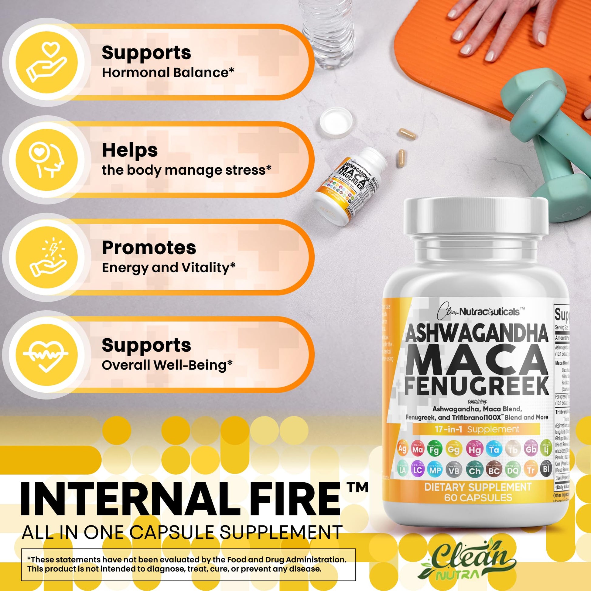 Clean Nutraceuticals Ashwagandha Maca Root Fenugreek Supplement with Tongkat Ali Ginseng - Assists with Stress, Mood & Thyroid - Ashwagandha Capsules Fenugreek Caps - 1 Pack Clean NutraceuticalsAu supplements