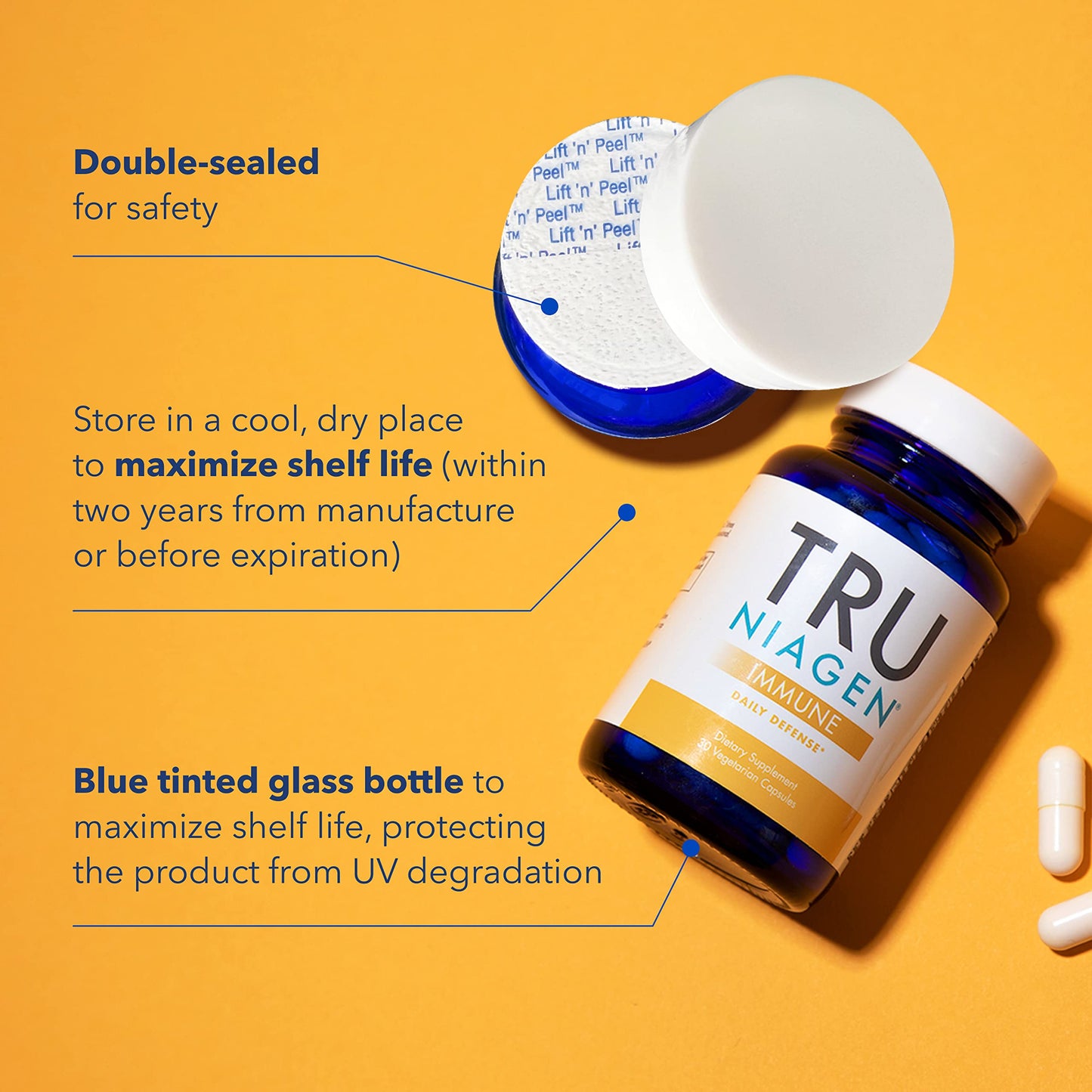 TRU NIAGEN Immune Support Supplement - Daily Defense, Vitamin C from Fermentation, Vegan Vitamin D3 2000 IU, Zinc, Plus Theracurmin (Curcumin) + Multi Award-Winning NAD Boosting Niagen 150mg 60ct TRU NIAGENUS supplements