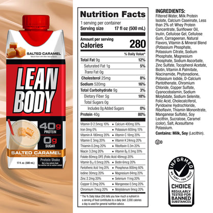 Lean Body Ready-to-Drink Salted Caramel Protein Shake, 40g Protein, Whey Blend LabradaUS supplements