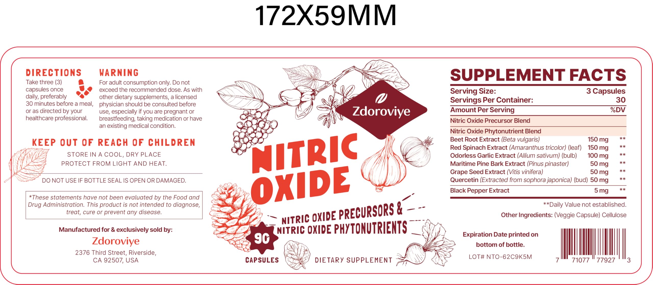 Zdoroviye Nitric Oxide Supplement for Men, 90 Capsules (2 Pack) ZdoroviyeAu supplements