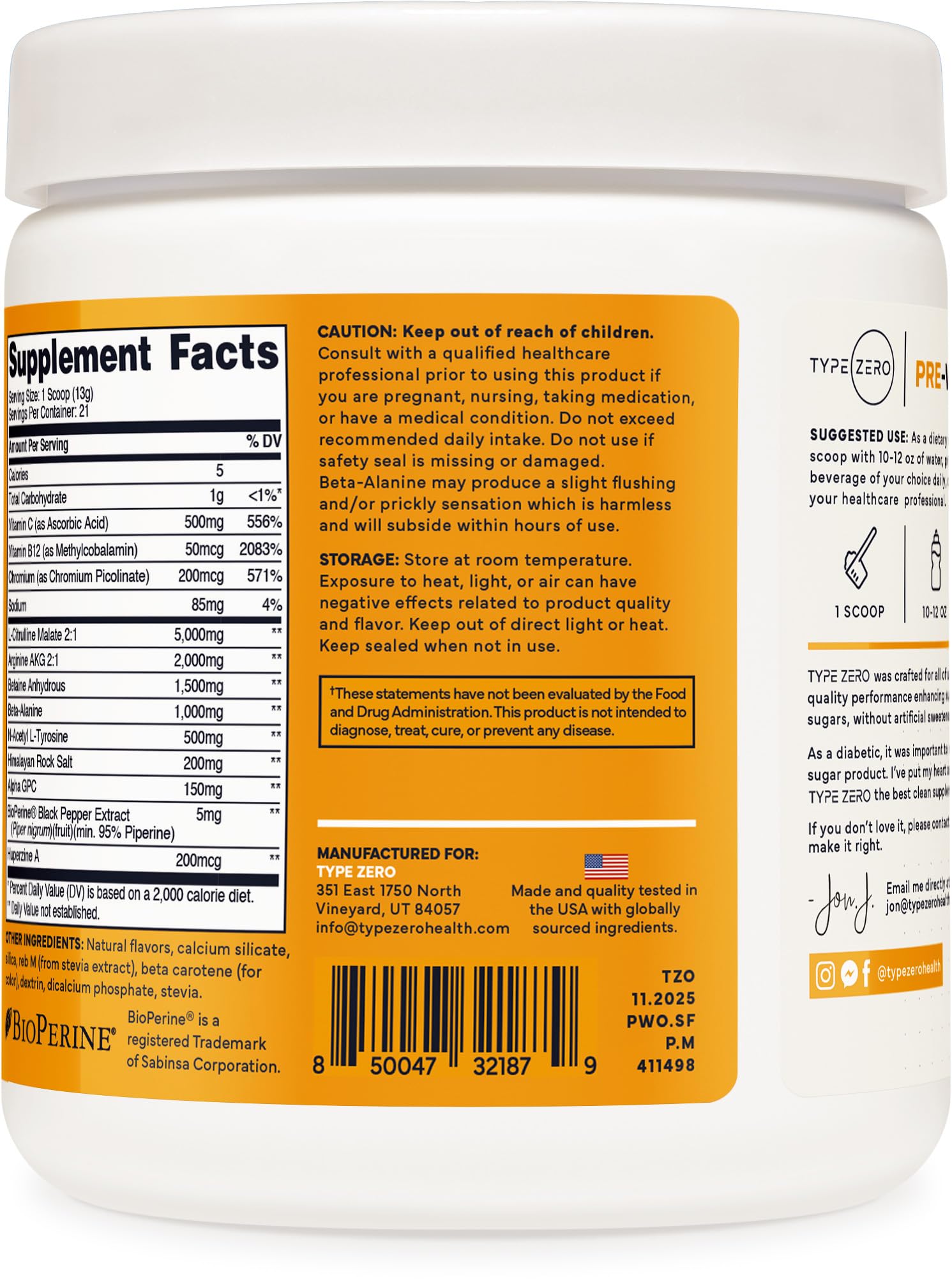 Type Zero Clean Stim Free Pre Workout Powder + Nitric Oxide Booster with L-Citrulline Malate, Arginine AKG, Beta Alanine - Caffeine & Stimulant Free - Pineapple Mango Flavor, 21 Servings Type ZeroUS supplements