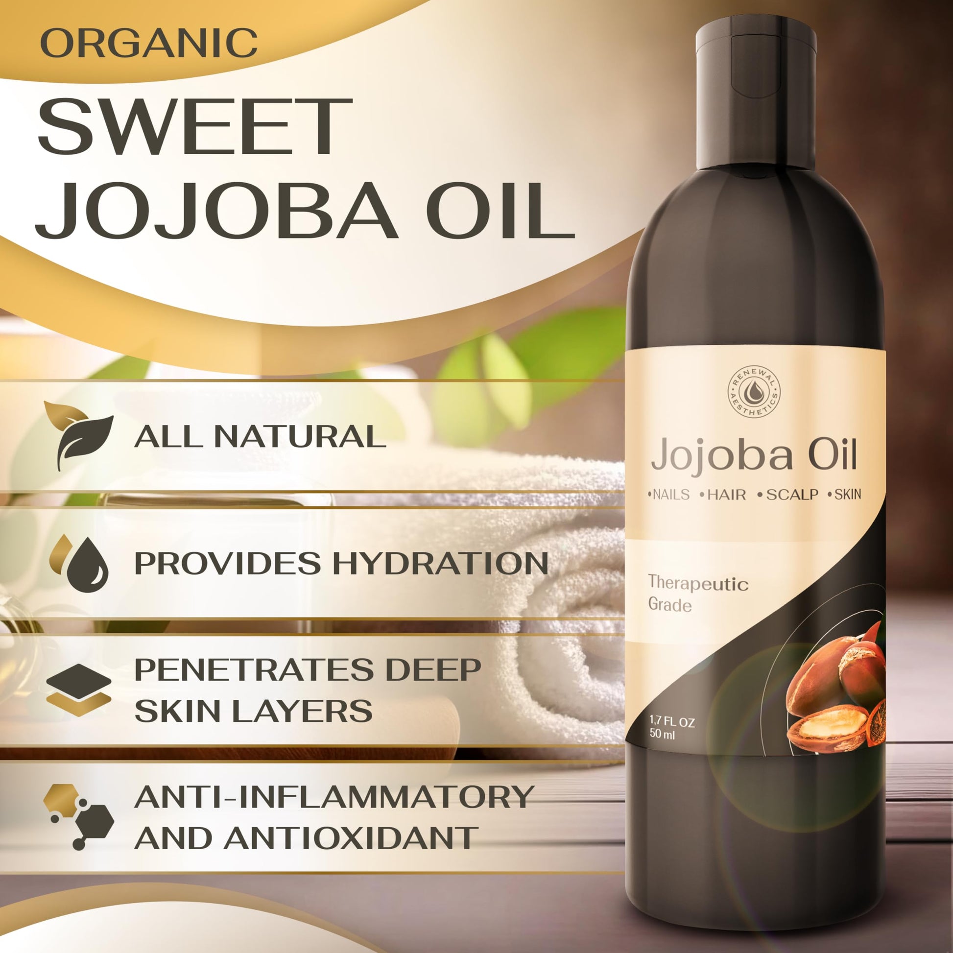 Sweet Oil - Hair and Skin Softener, Organic Natural Carrier Body Oil, Carrier Oil for Essential Oils - Massage Oil Renewal AestheticsAu supplements