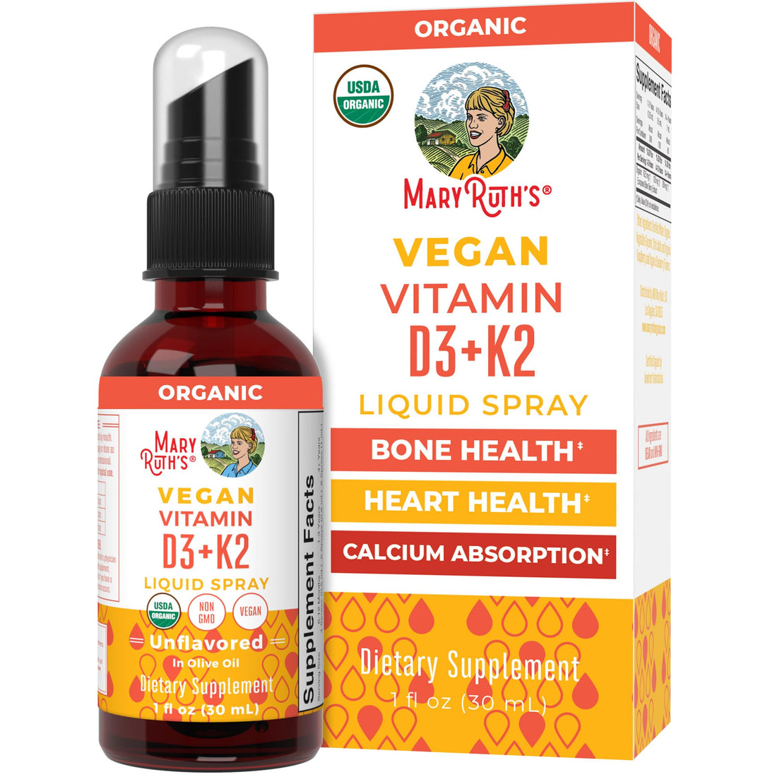 MaryRuth's Organic D3 + K2 Spray for Adults & Kids for Bone Health | Vitamin D3 as Cholecalciferol | Vitamin K2 | Immunity | Mineral Absorption | Heart Health | Vegan | Non-GMO | Gluten Free | 1 Fl Oz MARYRUTH'SUS supplements