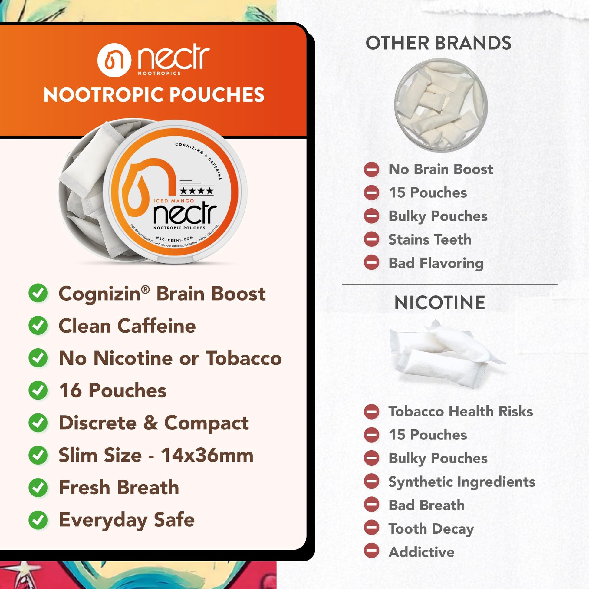 Nectr Energy Nootropic Pouches – Berry Blast Flavored, Caffeine Pouches with Cognizin® Citicoline. Sugar-Free Brain Treats. Smooth, Sustained Focus & Energy Supplement - 1 Puck of 16pcs NectrAu supplements