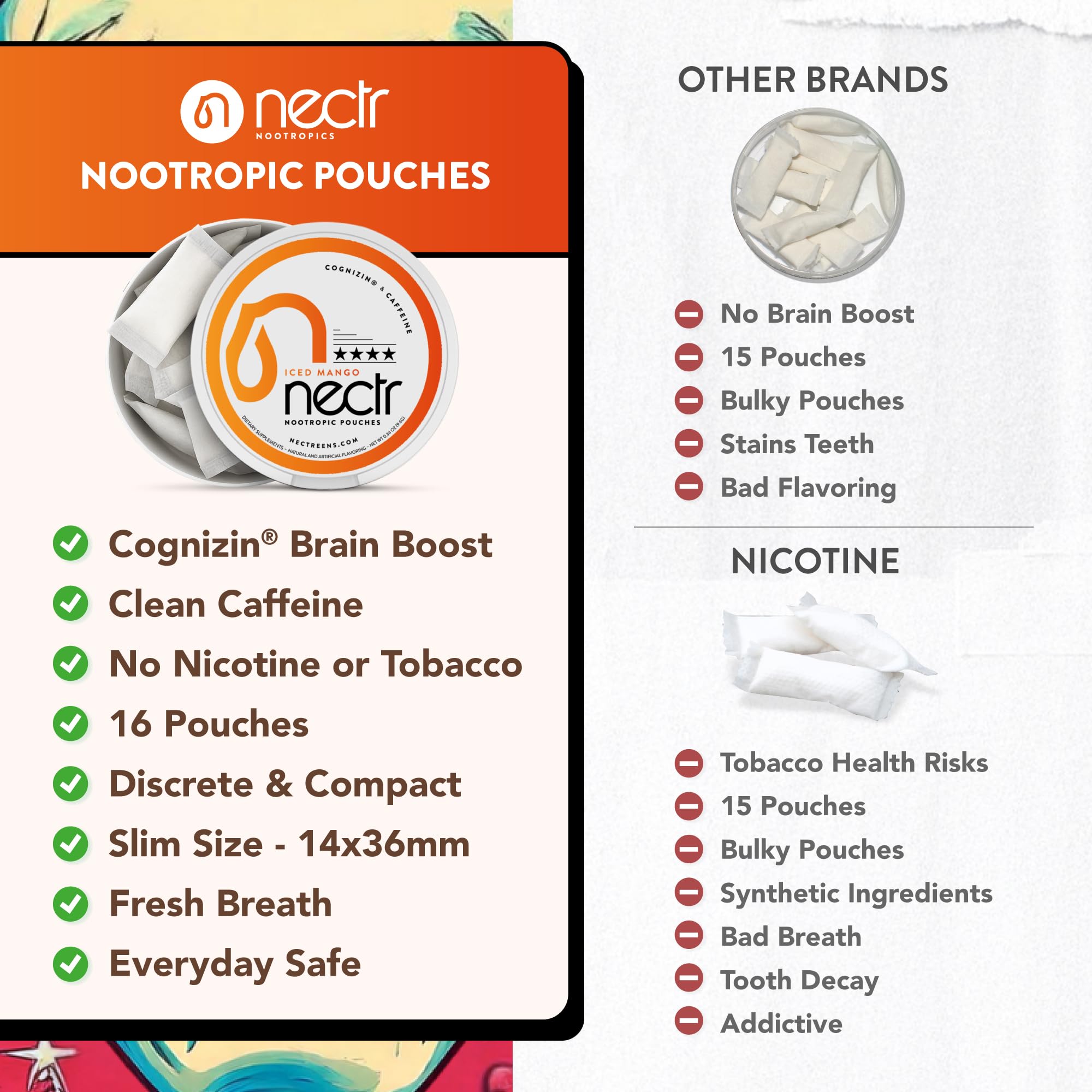 Nectr Energy Nootropic Pouches – Berry Blast Flavored, Caffeine Pouches with Cognizin® Citicoline. Sugar-Free Brain Treats. Smooth, Sustained Focus & Energy Supplement - 1 Puck of 16pcs NectrAu supplements