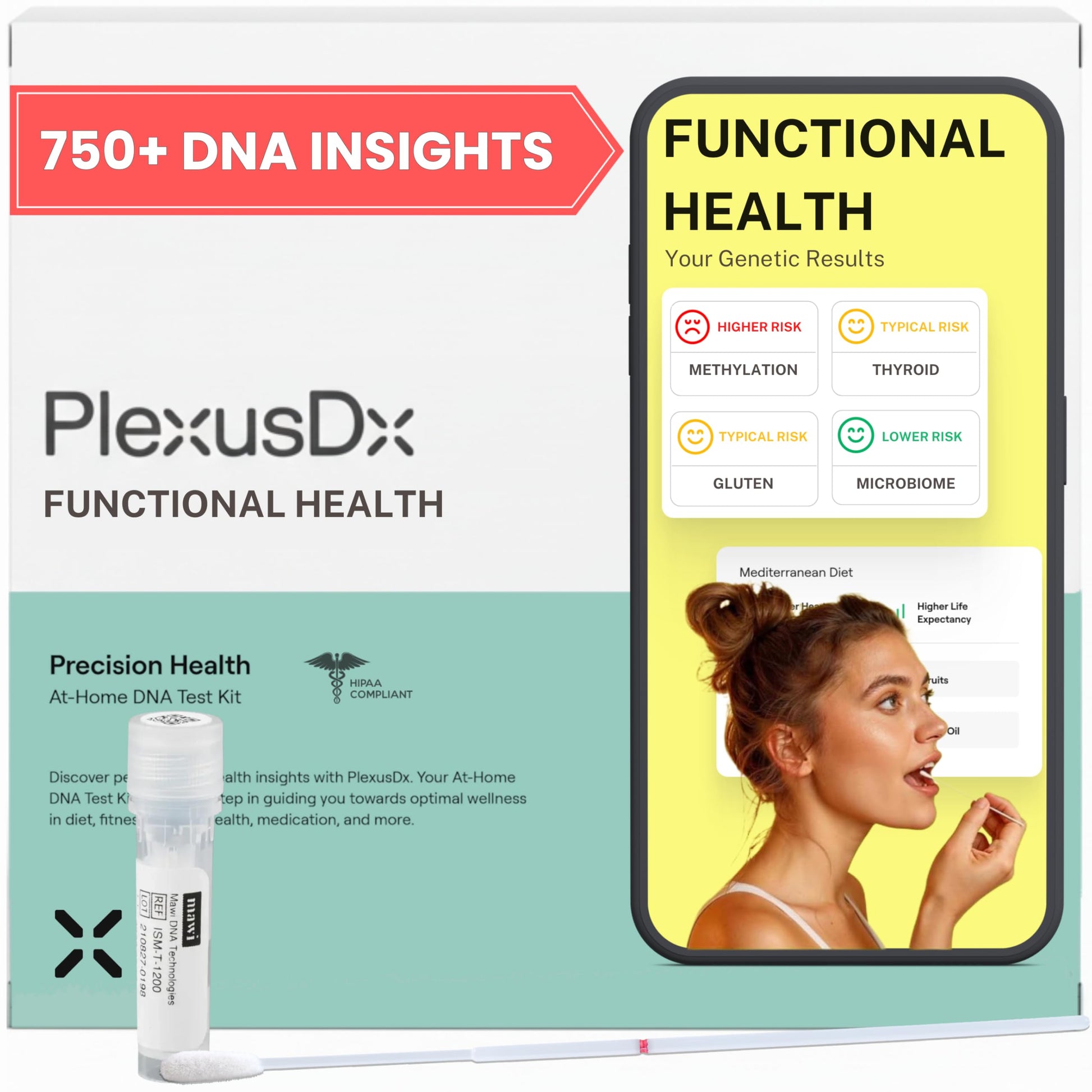 Genetic Methylation Test & Functional Health DNA Test | 750+ DNA Reports Including MTHFR, Cardiovascular, Nutrition, Gut Health, Hormones, Microbiome | Supplement & Diet Recommendations PlexusDXAu supplements