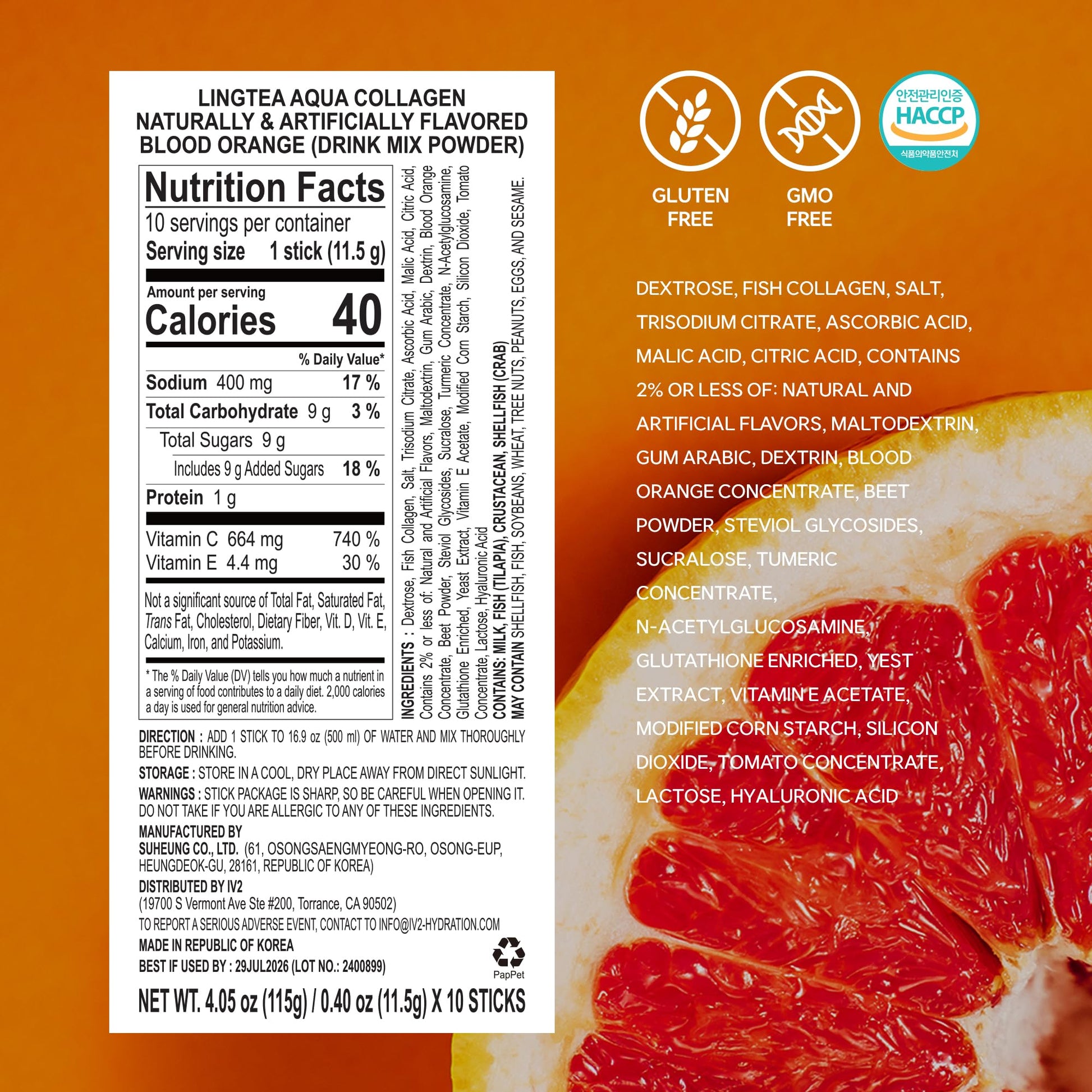 LINGTEA Doctor Developed Hydration Aqua Collagen Drink Mix -Blood Orange Flavor | 1,000mg Ultra-Micro Collagen | Maximum Absorption | Rapid Hydration | Vitamin C | Anti-Aging | Skin Health | 10 Count LINGTEAAu supplements