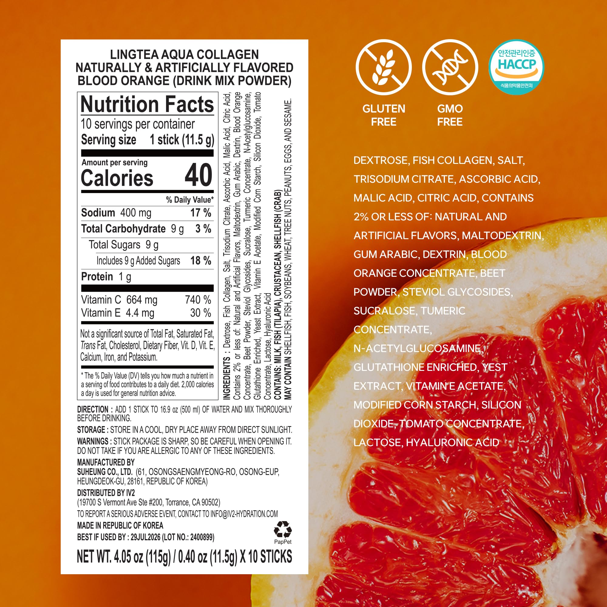 LINGTEA Doctor Developed Hydration Aqua Collagen Drink Mix -Blood Orange Flavor | 1,000mg Ultra-Micro Collagen | Maximum Absorption | Rapid Hydration | Vitamin C | Anti-Aging | Skin Health | 10 Count LINGTEAAu supplements