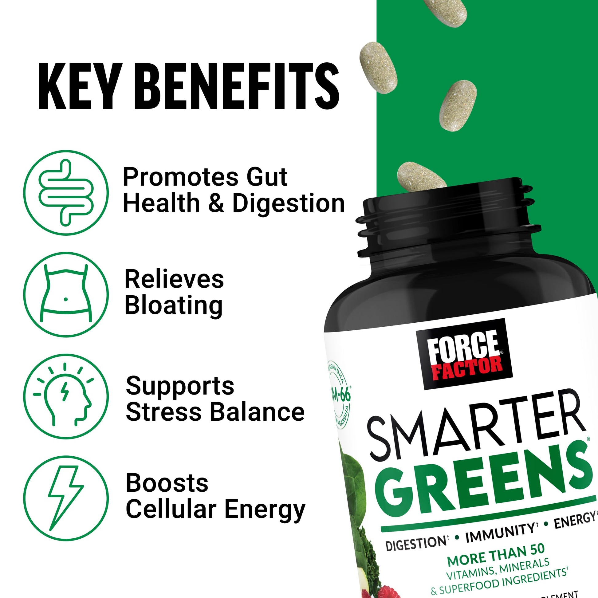 FORCE FACTOR Smarter Greens Tablets, Greens Supplement with 25+ Superfoods and Antioxidants to Improve Digestion, Reduce Stress, Strengthen Immunity, and Support Metabolism, 90 Tablets Force FactorAu supplements