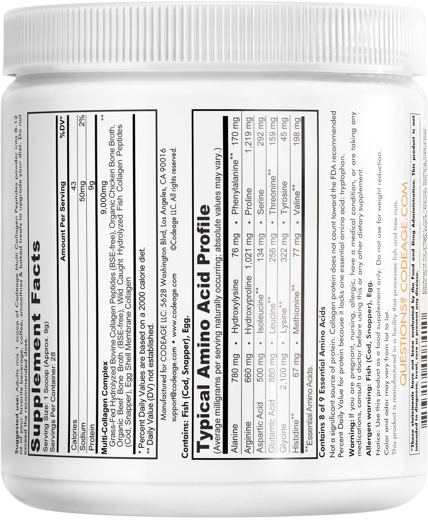 Codeage Multi Collagen Protein Powder Peptides, Hydrolyzed, Type I, II, III, V, X Grass Fed All in One Super Bone CodeageUS supplements