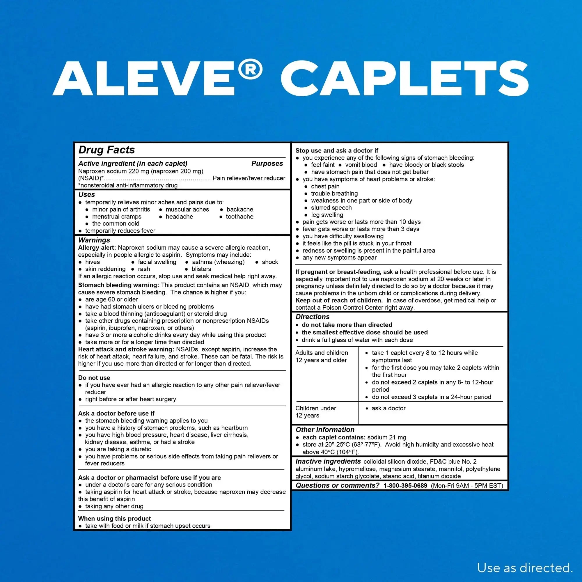 Aleve Pain Reliever & Fever Reducer Naproxen Sodium Caplets, Body and Arthritis Pain Reliever, Medicine for Adults and Children Ages 12 and Up, 60 Individual Pouches AleveAu supplements