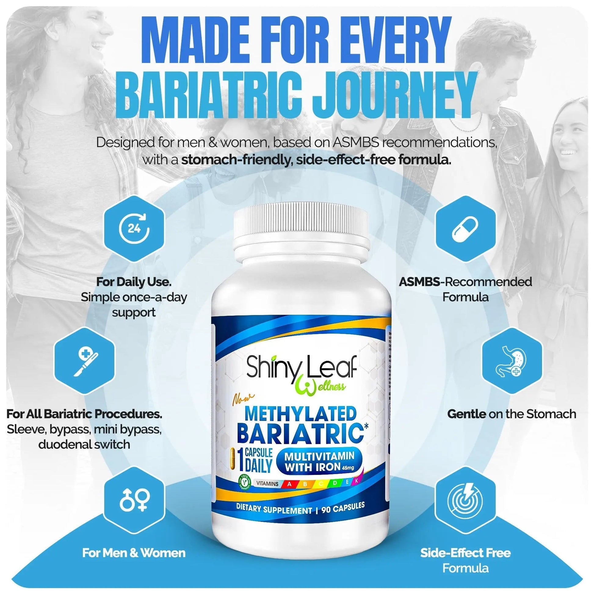 Shiny Leaf Methylated Bariatric Multivitamin with Iron 45mg – Once Daily Capsule, Made in USA, ASMBS Compliant Bariatric Vitamins Shiny LeafAu supplements