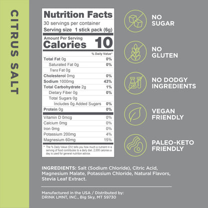 LMNT Zero-Sugar Electrolytes - Citrus Salt - Hydration Powder Packets | No Dodgy Ingredie Drink LMNTUS supplements