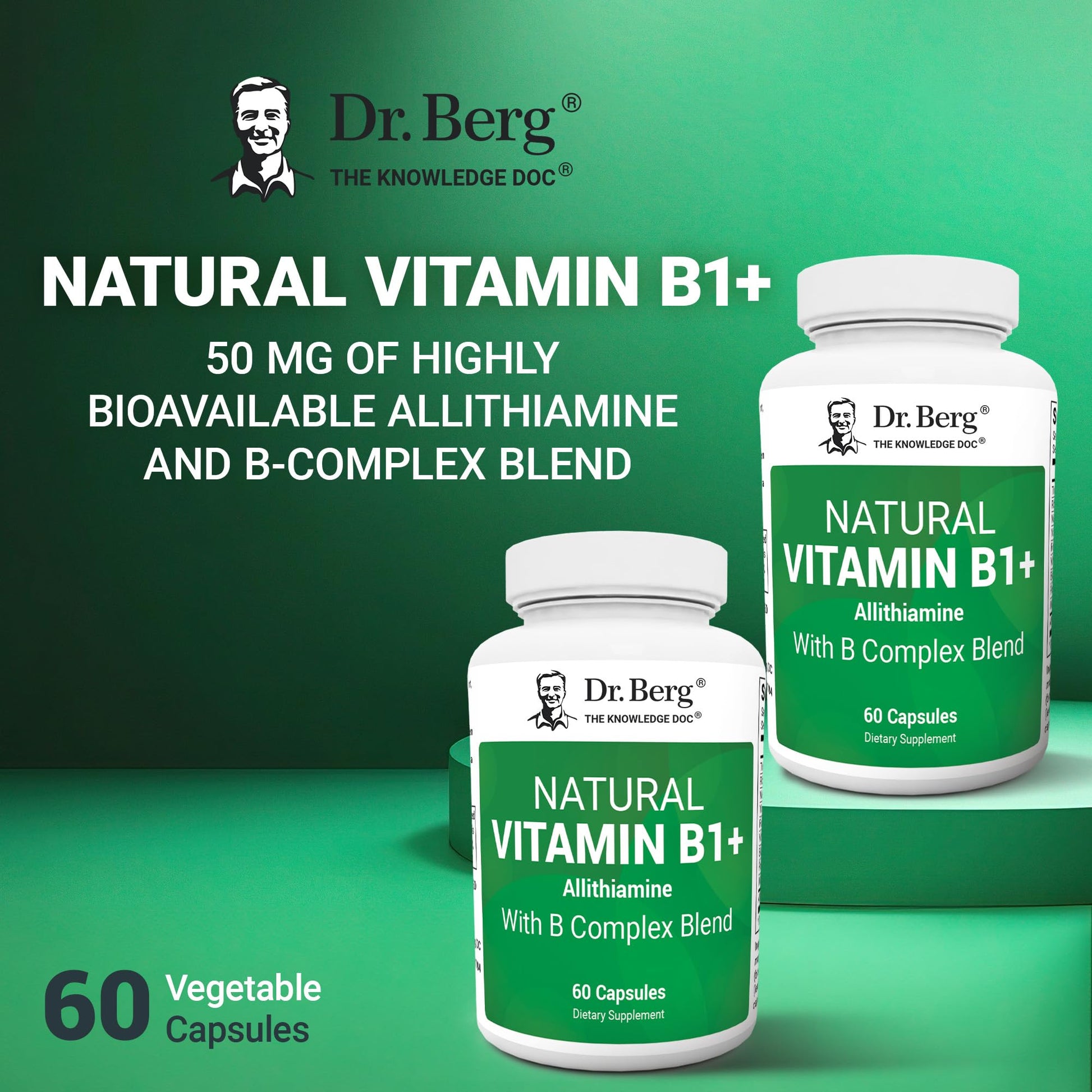 Dr. Berg Natural Vitamin B1 B6 B12 Complex - Allithiamine Vitamin B1 Supplement with 8 Essential Vitamin B Complex for Men & Women Including Thiamin, Niacin, Folate, Magnesium & More - 60 Capsules Dr. Berg NutritionalsAu supplements