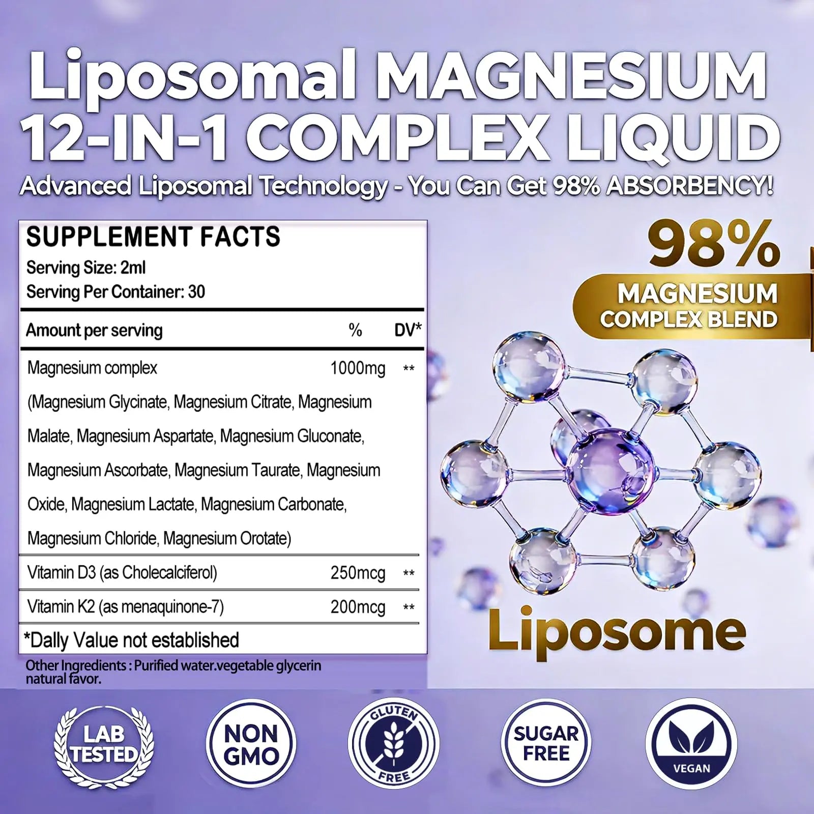 Magnesium 12 in 1 Complex 1000mg Supplement for Women & Men, High Absorption Liquid Magnesium W/Glycinate Citrate Malate Taurate Oxide Aspartate Orotate, Calm Magnesium for Sleep Muscle Heart Support GLOVVUUPnz supplements