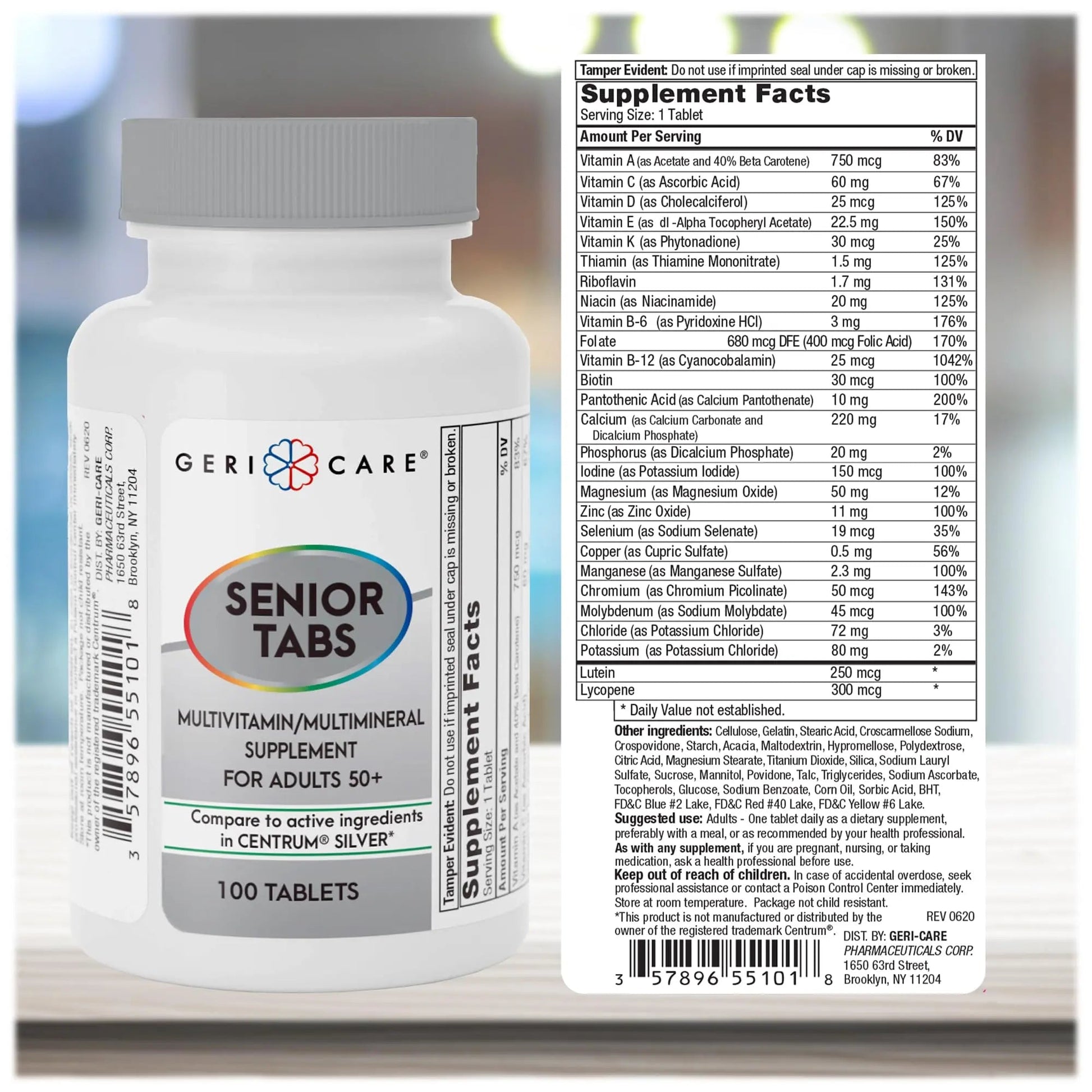 GeriCare Senior Tab 50+ Multivitamin and Minerals Tablets - Immune Support - Age-Defying Nutrition, 100 Count (Pack of 2) GeriCareAu supplements