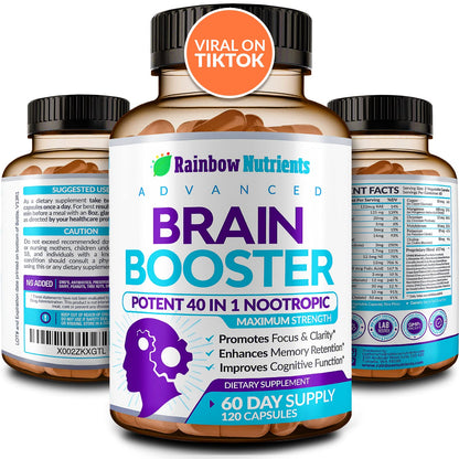 40-in-1 Brain Booster Supplements for Memory, Focus, Clarity, Energy, Performance Rainbow Nutrients, LLCUS supplements