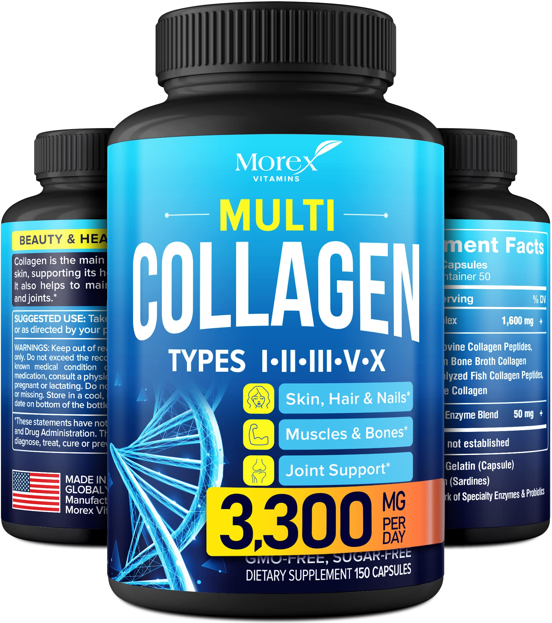 Multi Collagen Pills (Types I, II, III, V & X) - Marine Collagen & Bone Broth Capsules MOREX VITAMINSAu supplements