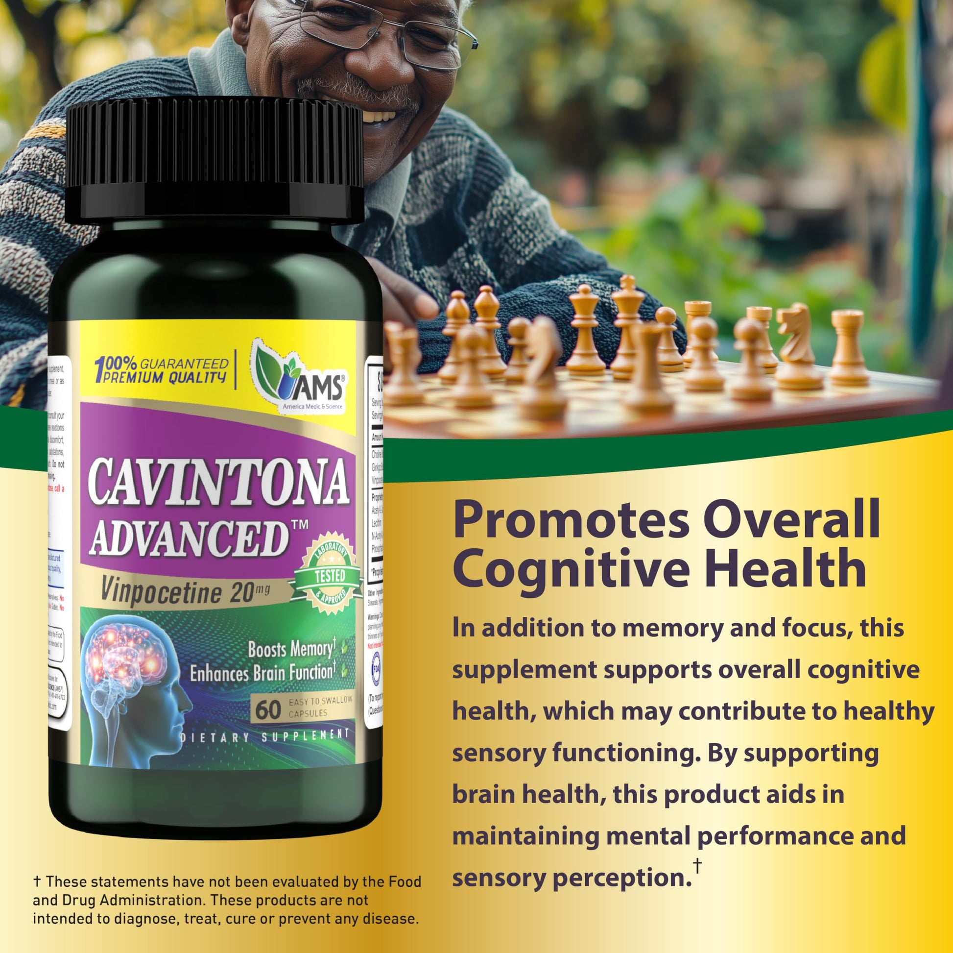 America Medic & Science Cavintona Advanced Supplement – Vinpocetine 20mg for Memory, Recall & Brain Health – Supports Cognitive Function, Focus, Mental Clarity & Blood Flow – 60 Capsules America Medic & ScienceAu supplements