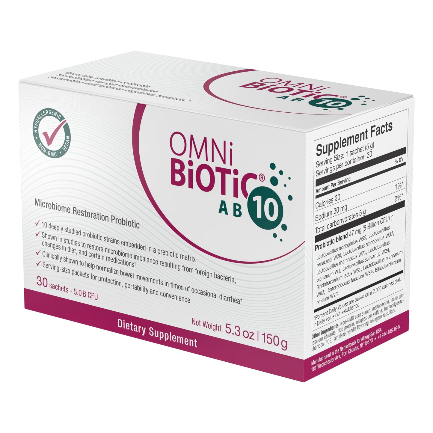 OMNi BiOTiC AB 10 - Clinically Tested Restorative Probiotic - Supports & Restores Gut Flora & Digestion - Digestive Probiotic for Diarrhea - Vegan, Hypoallergenic, Non-GMO (30 Daily Packets) OMNi BiOTiCUS supplements