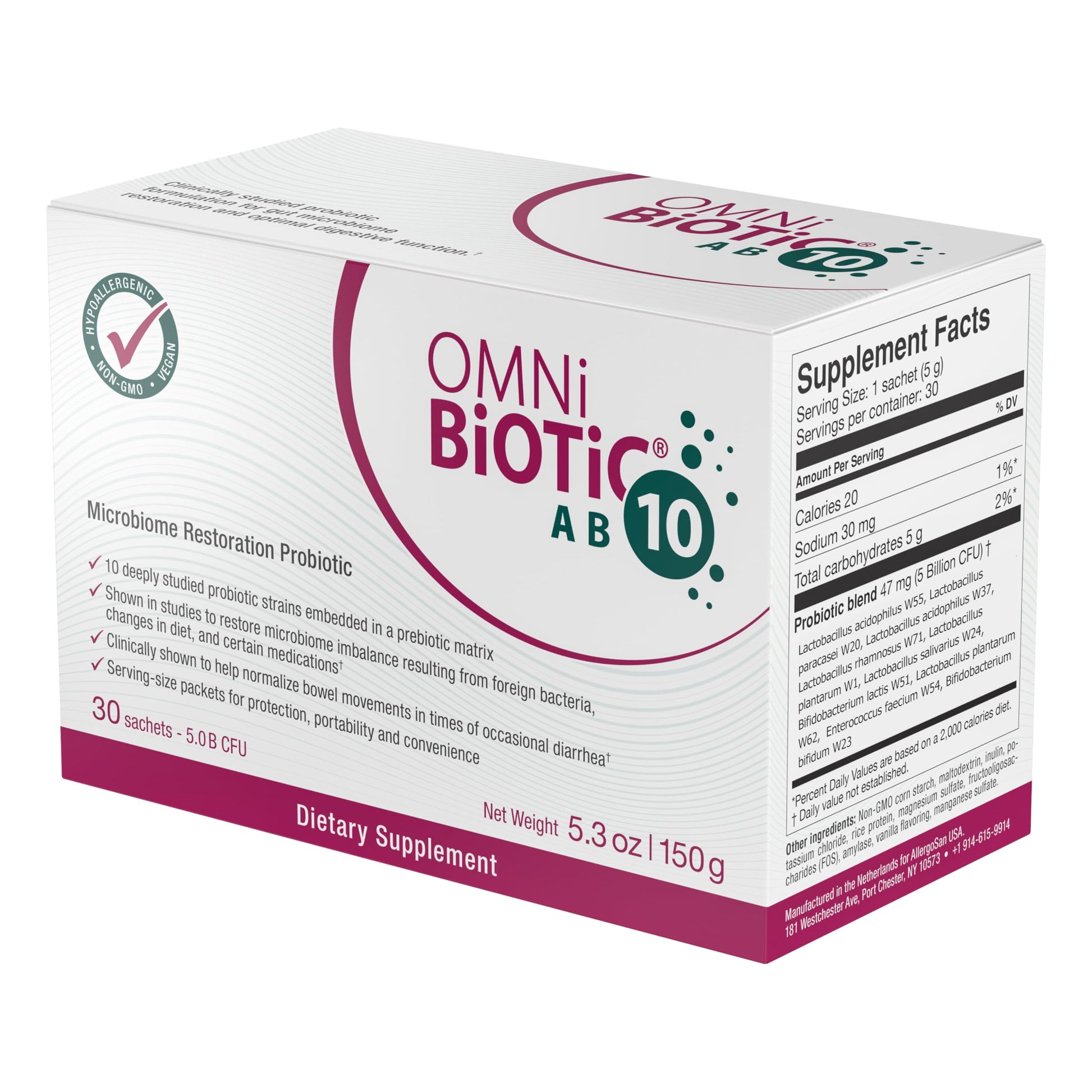 OMNi BiOTiC AB 10 - Clinically Tested Restorative Probiotic - Supports & Restores Gut Flora & Digestion - Digestive Probiotic for Diarrhea - Vegan, Hypoallergenic, Non-GMO (30 Daily Packets) OMNi BiOTiCUS supplements