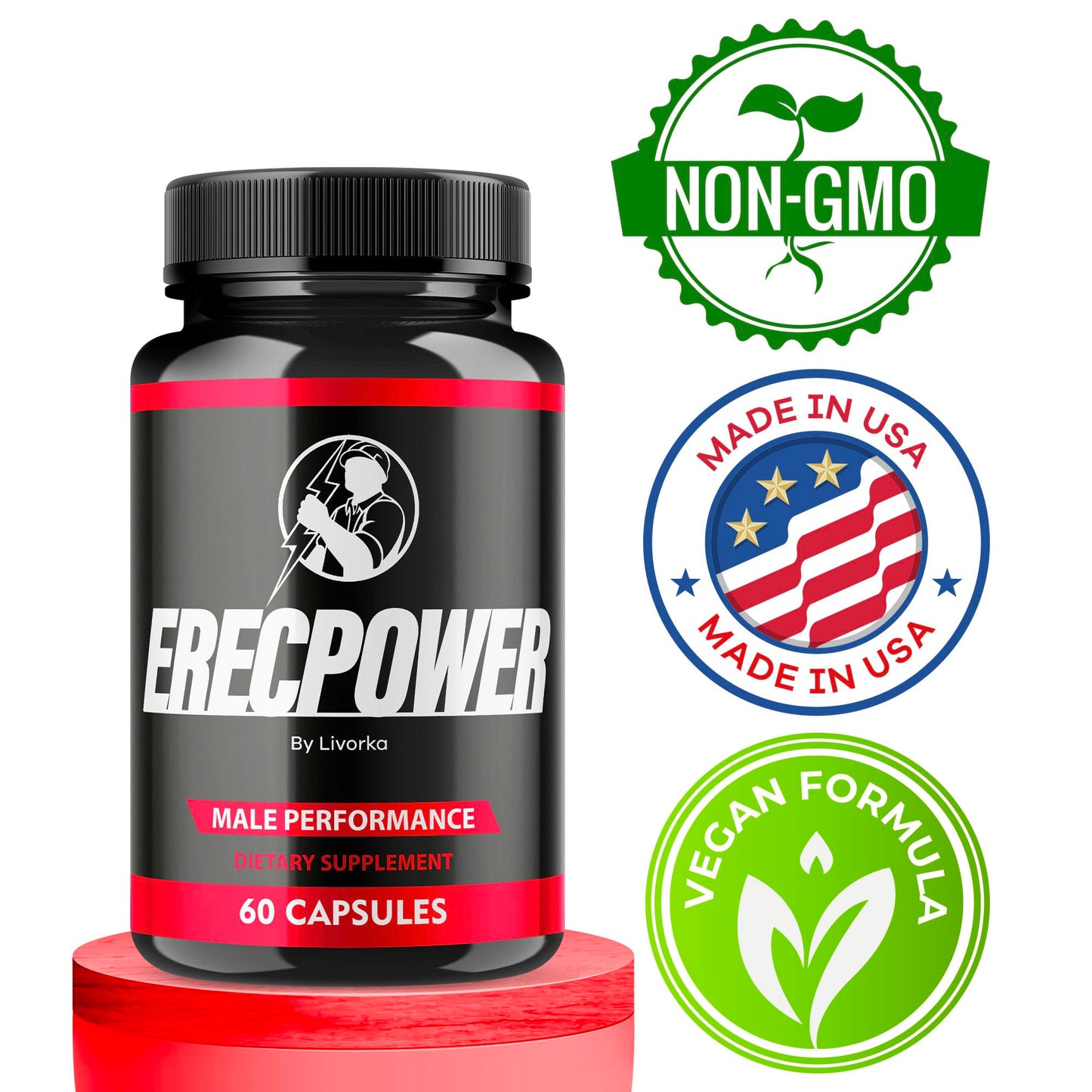 LIVORKA Erecpower Multivitamin Male Performance Capsules for Mens Health, Advanced Formula - 300 Capsules (5 Month Supply) - Pack of 5 LIVORKAUS supplements