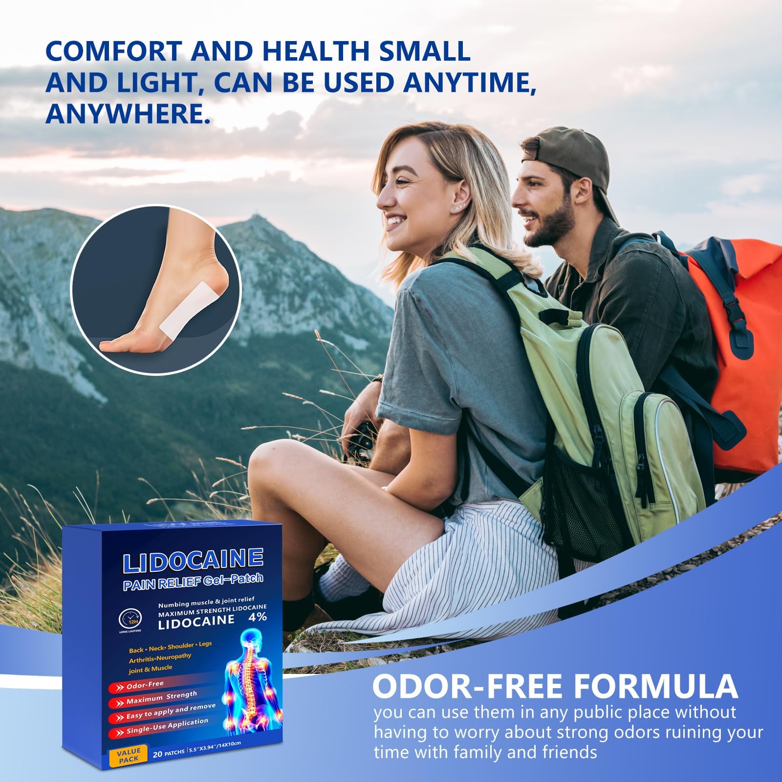 KIbabyDI Professional Lidocaine Pain Relief Patches - 20 Count | 4% Medicated Gel Patches for Targeted Joint & Muscle Comfort | Long-Lasting 12-Hour Relief, Ultra-Flexible Design -lb234 KIbabyDIAu supplements