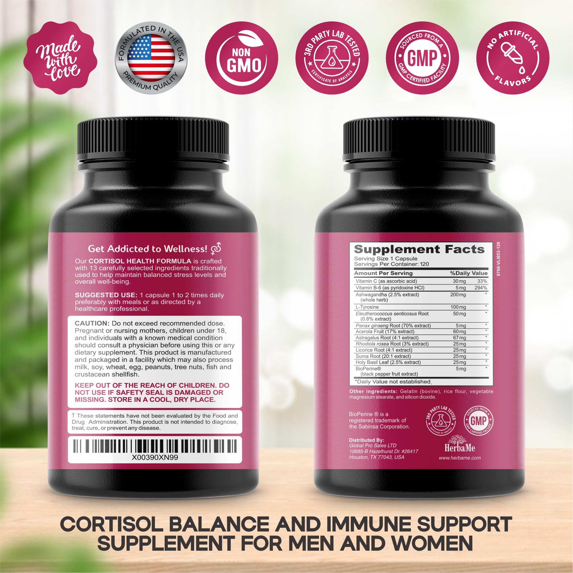 HerbaMe Cortisol Manager Supplement and Balance Mood with Ashwagandha & L-Tyrosine, 120 Capsules, Helps Maintain Healthy Energy Levels and Stress Relief, Fatigue Reducer Pills HerbaMeAu supplements