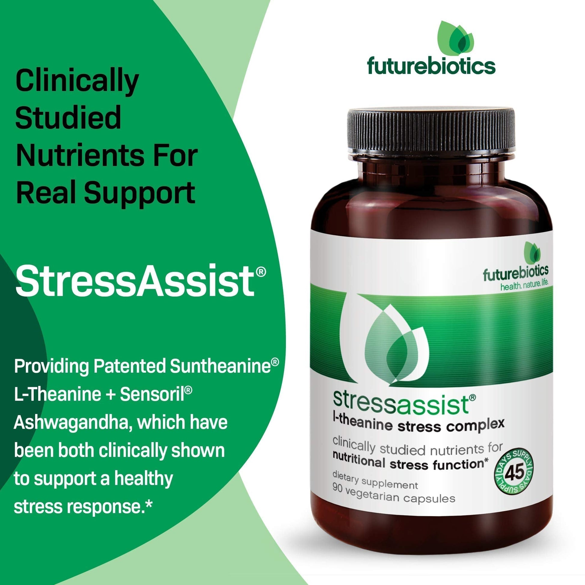 Futurebiotics Stressassist L-theanine Ashwagandha and Rhodiola Rosea Stress Complex - Natural Nutritional Stress Function, 90 Vegetarian Capsules FuturebioticsAu supplements