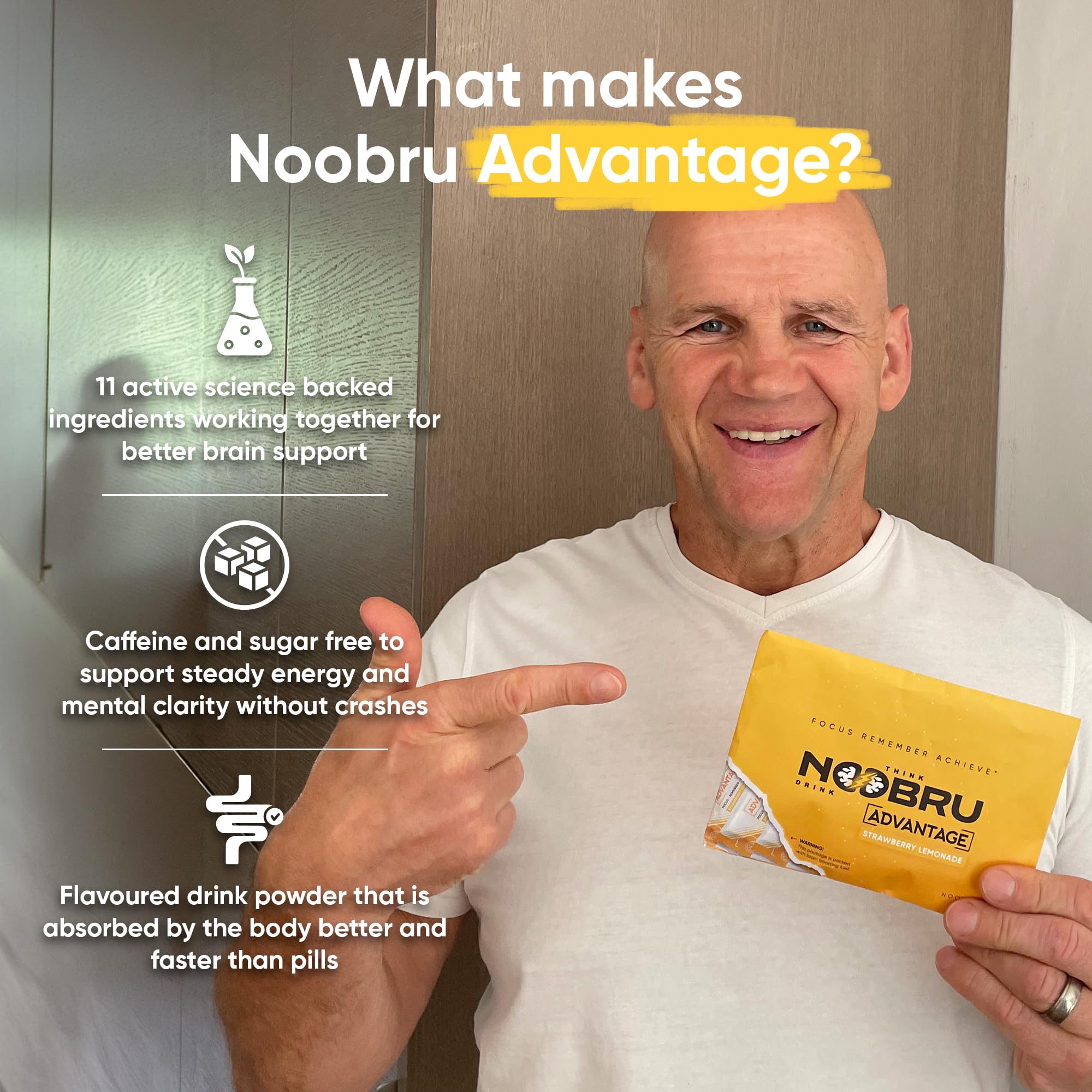 Noobru Аdvantage Nootropic - Delicious Nootropics Brain Supplement with 11 Active Ingredients - Natural Cognitive Enhancer - 20 Strawberry Lemonade Sachets - 1 Month Supply, 20 Count (Pack of 1) NoobruAu supplements