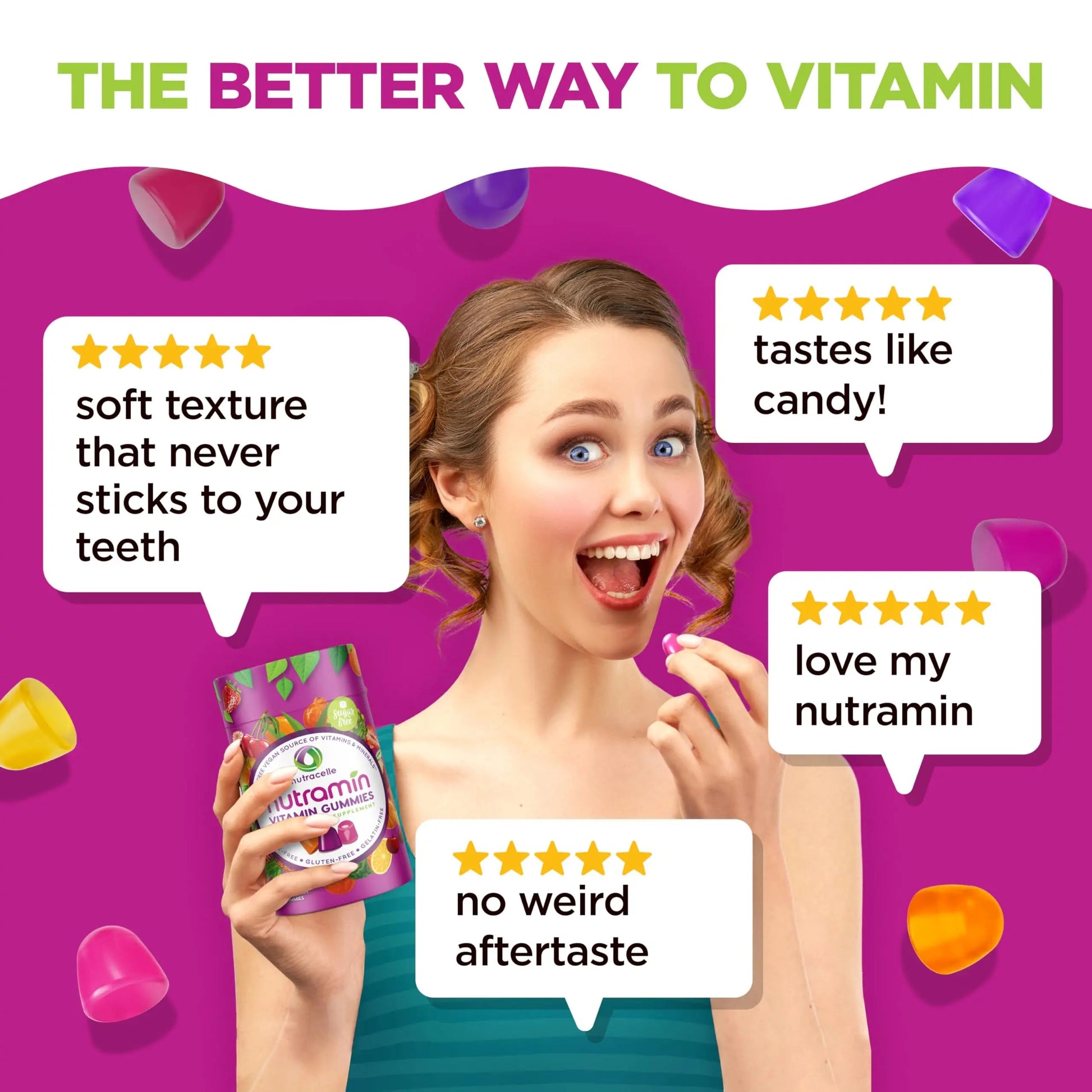 NUTRAMIN Daily Vegan Keto Multivitamin Gummies Non-GMO Natural Vitamin C, D + Zinc for Immunity, Plant-Based, Sugar-Free NutracelleAu supplements