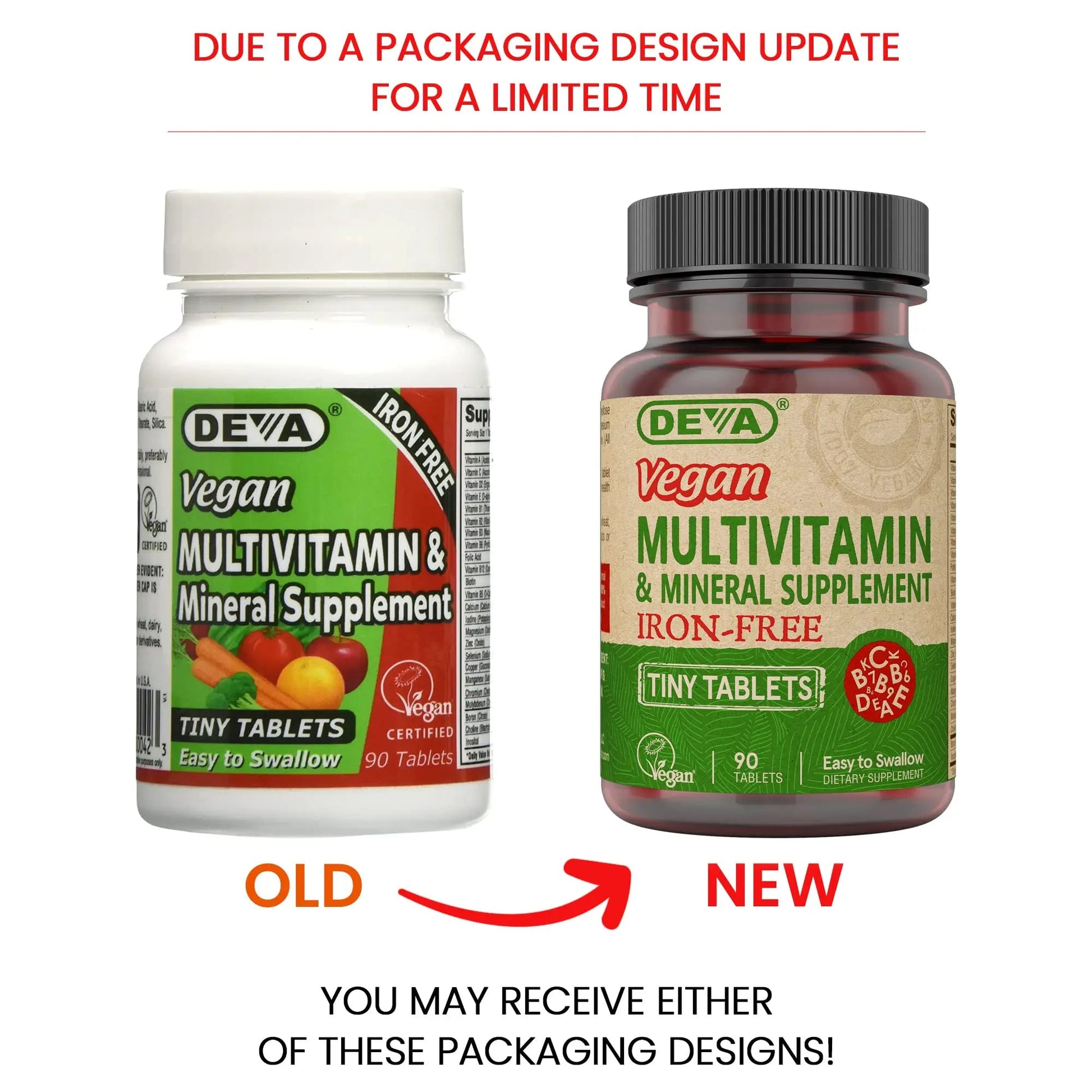 DEVA Vegan Iron-Free Multivitamin & Mineral Supplement, Vitamin C, D2, E & B-Complex, Biotin, 90 Tiny Tablets DEVAAu supplements