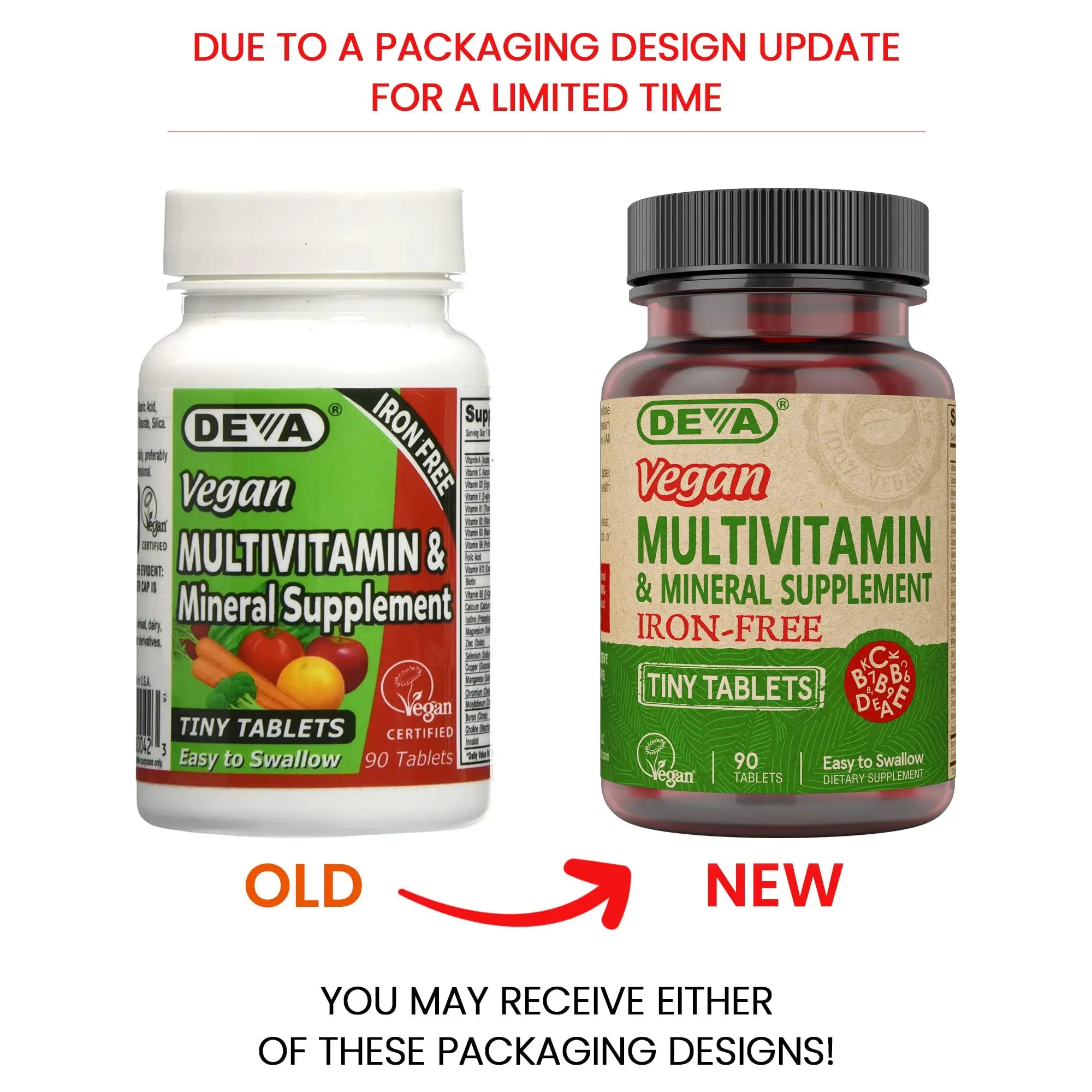 DEVA Vegan Iron-Free Multivitamin & Mineral Supplement, Vitamin C, D2, E & B-Complex, Biotin, 90 Tiny Tablets DEVAAu supplements