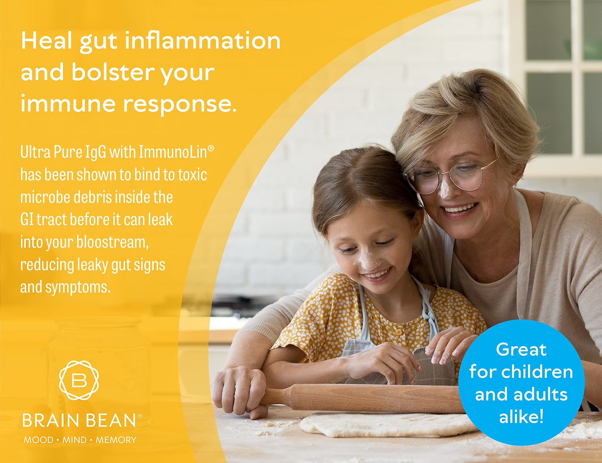 Brain Basics Ultra Pure IgG Supplement - Dairy-Free Supplement IgG-Immunolin Powder, Blended Vitamin & Mineral Supplements, 150g, 60 Servings Brain BeanAu supplements