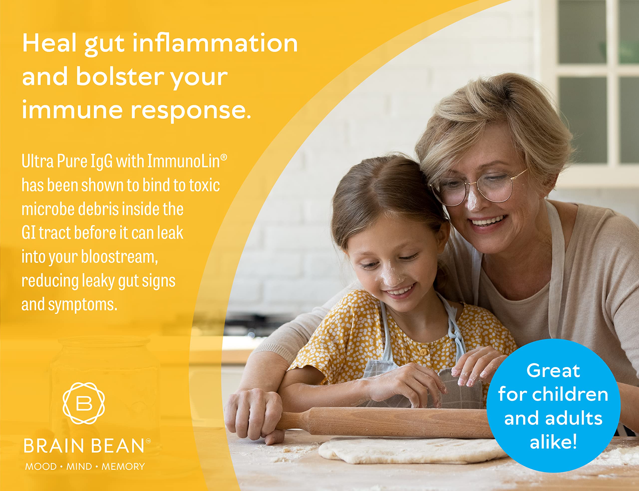 Brain Basics Ultra Pure IgG Supplement - Dairy-Free Supplement IgG-Immunolin Powder, Blended Vitamin & Mineral Supplements, 150g, 60 Servings Brain BeanAu supplements