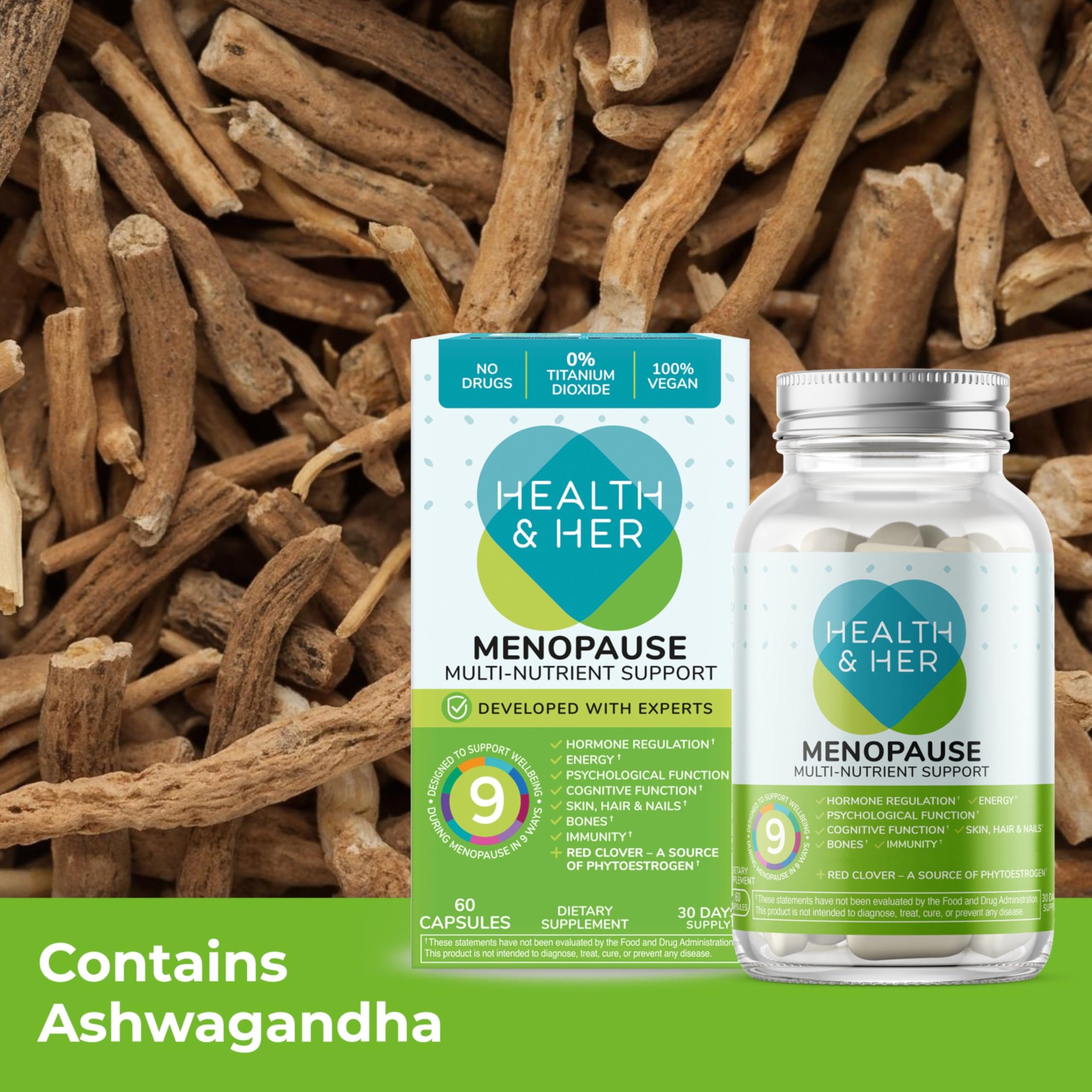 Health & Her Menopause Supplements for Women - Multi-Nutrient Support, Menopause Vitamins for Energy, Bones, Muscles, Skin & Hair, Vegan, Gluten-Free, Non GMO (60ct - 1 Month) Health and HerAu supplements