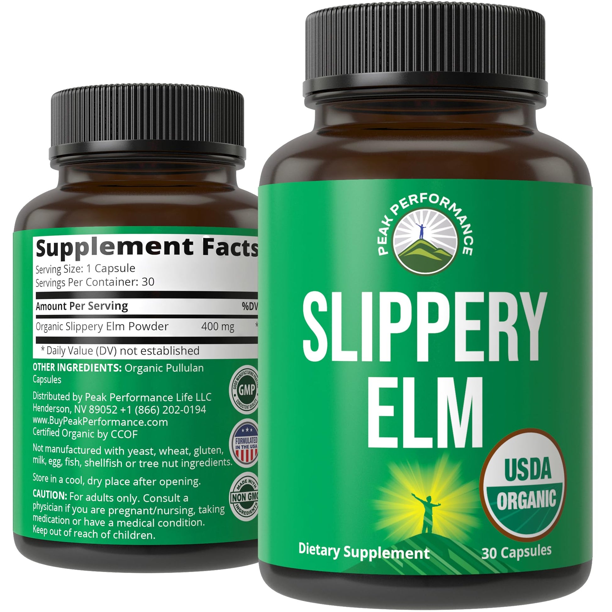 USDA Organic Slippery Elm for Women & Men. Vegan Capsules with Micronized Slippery Elm Bark Powder for Digestion, Bloating Relief, & Gut Lining. Natural Mucilage That Soothes The Throat & Airways Peak PerformanceAu supplements