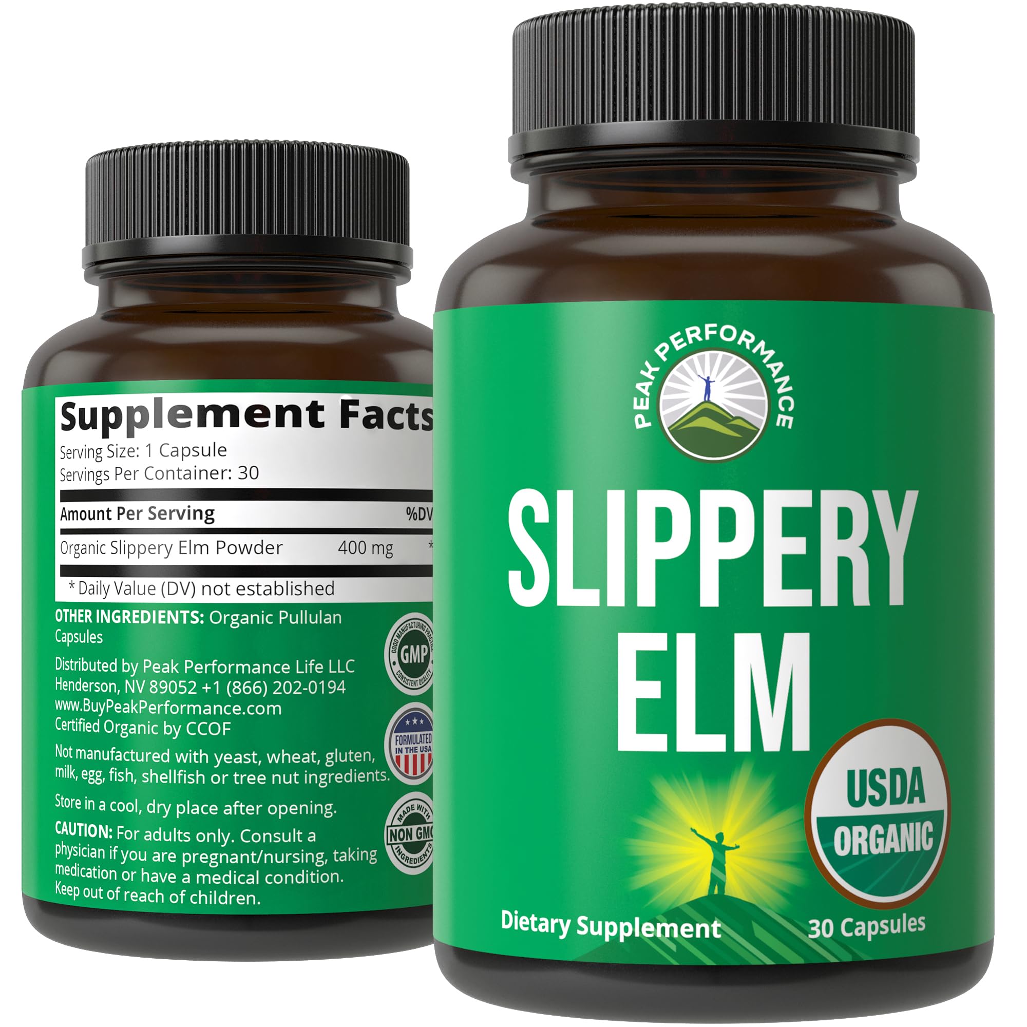 USDA Organic Slippery Elm for Women & Men. Vegan Capsules with Micronized Slippery Elm Bark Powder for Digestion, Bloating Relief, & Gut Lining. Natural Mucilage That Soothes The Throat & Airways Peak PerformanceAu supplements