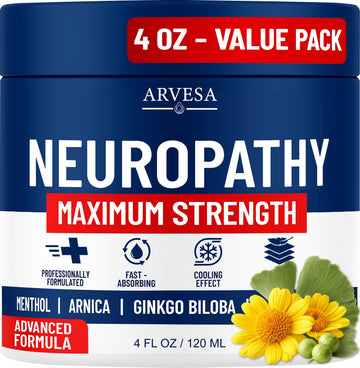 Neuropathy Cream - Maximum Strength - Arnica, MSM, Hemp Seed Oil, Ginkgo Biloba, Capsaicin - Non-Greasy with Cooling Effect - Value Pack - Natural Ingredients - Formulated in USA ArvesaAu supplements