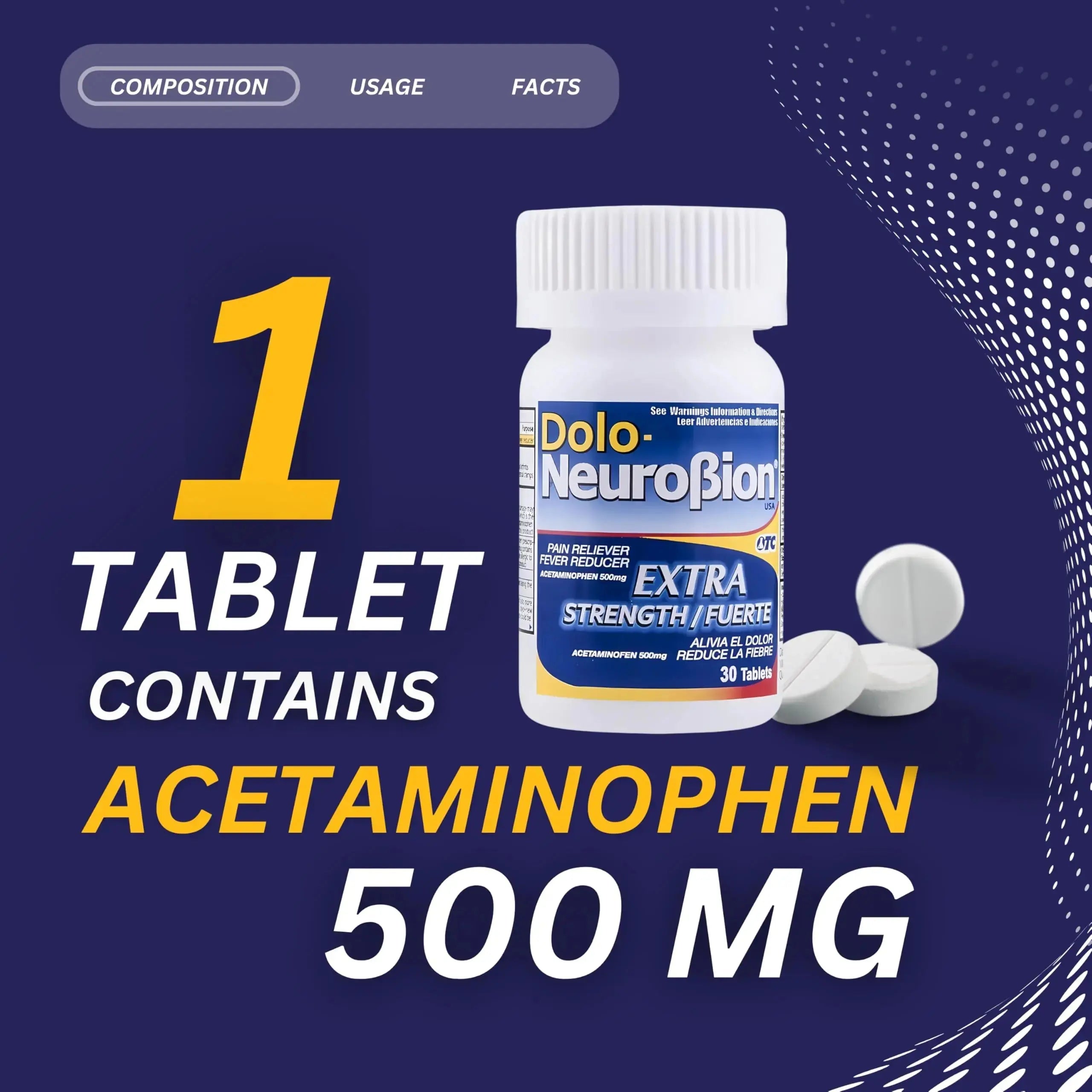 Dolo Neurobion 30 Tablets - Pain Reliever, Fever Reducer, Extra Strength, Fuerte, Alivia el Dolor, Reduce la Fiebre NeurobionAu supplements