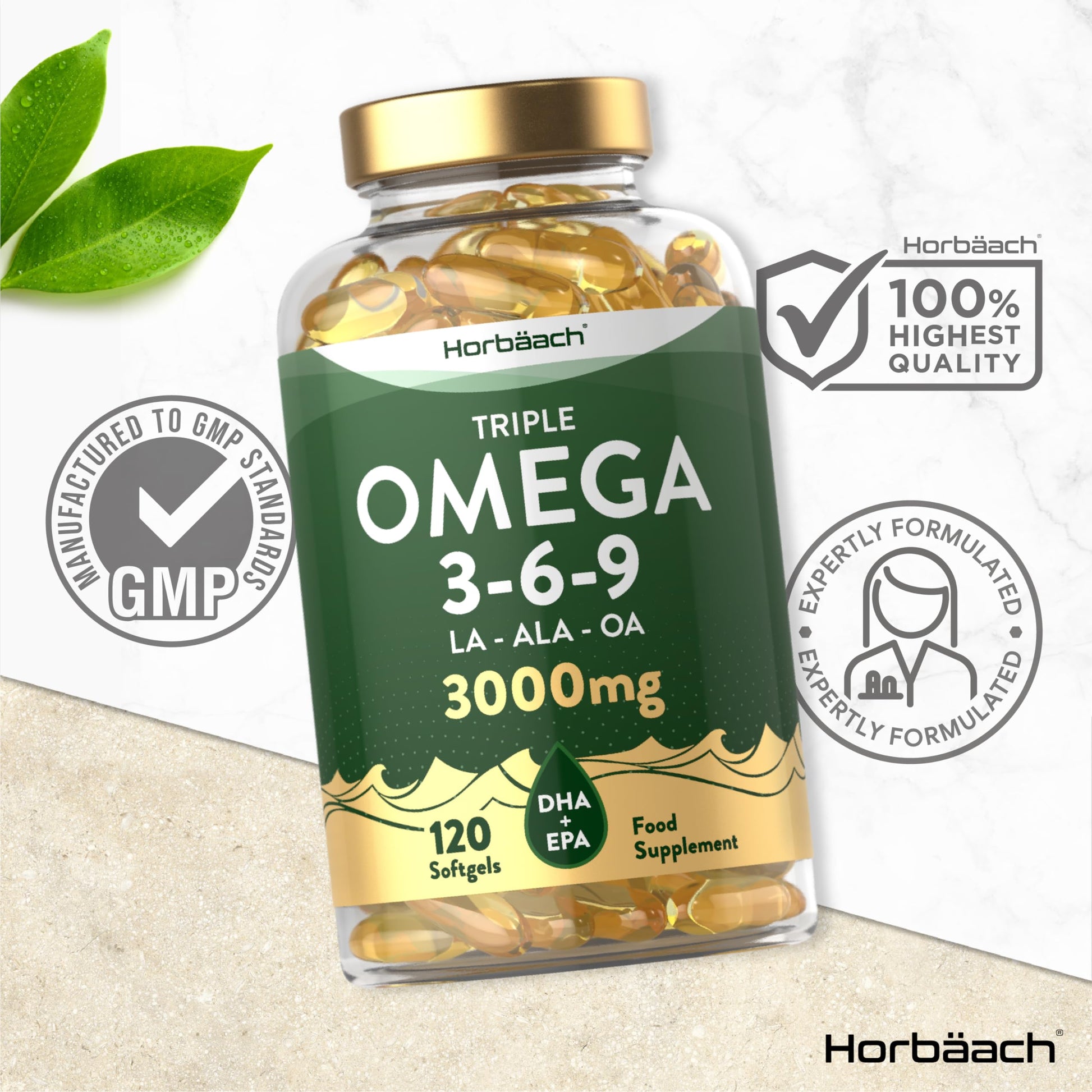 Omega 3 6 9 Capsules High Strength | 3000mg | 120 Softgels | Triple Omega 369 HorbäachUS supplements