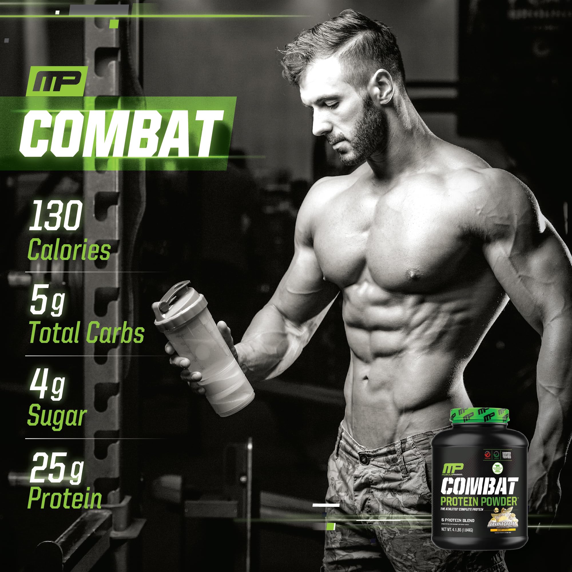 MusclePharm Combat Protein Powder, Banana Cream - 4 lb - Gluten Free - 52 Servings Muscle PharmAu supplements
