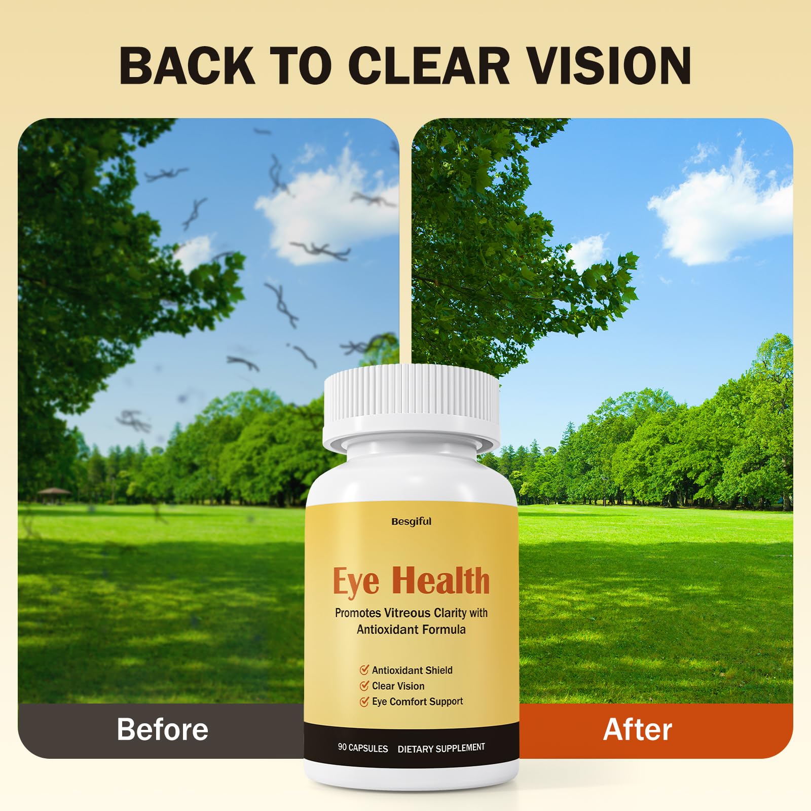 Besgiful Eye Supplement for Vitreous Health, Promotes Clear Vision, Improves Eye Strain & Dryness, Reduces Squiggly Lines, Eye Degeneration, Clear Eye Support, 90 Vegan Capsules BesgifulAu supplements