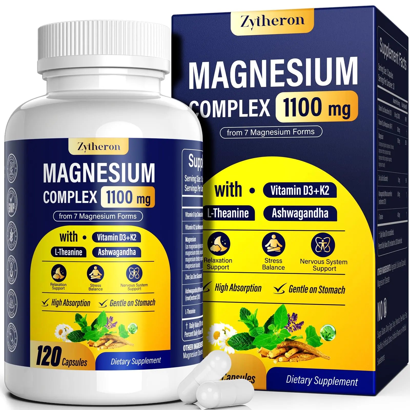 Magnesium Complex for Women & Men 1100mg, 7-in-1 Magnesium Supplement with Ashwagandha & L-Theanine for Calm & Sleep Support, High Absorption, Vegan 120 Capsules ZytheronAu supplements
