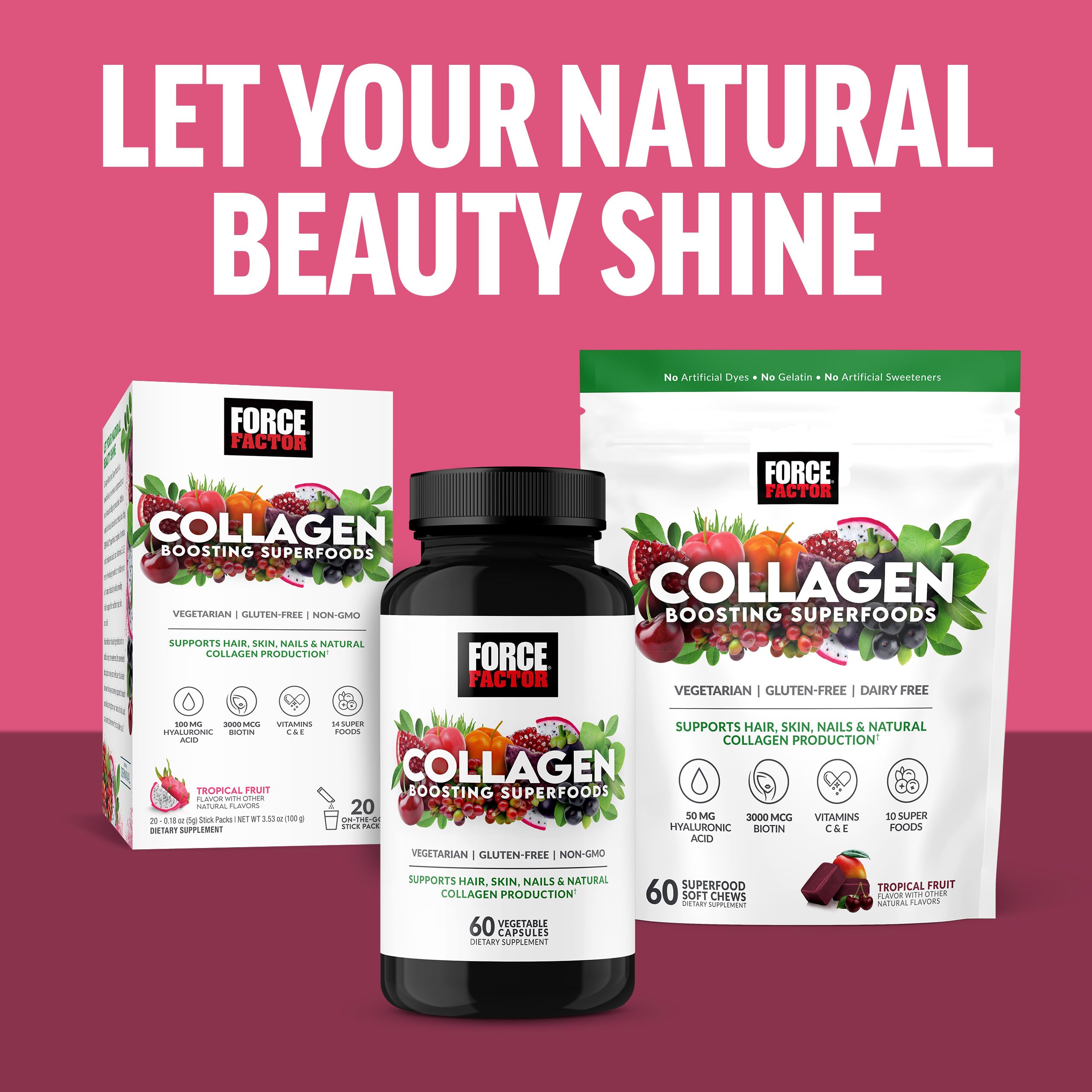 Force Factor Collagen Boosting Superfoods, Vegan Collagen Booster with Hyaluronic Acid, Biotin, Bamboo, Amino Acids & Vitamins for Hair, Skin, and Nails, Strengthener and Skin Supplement, 60 Capsules Force FactorAu supplements