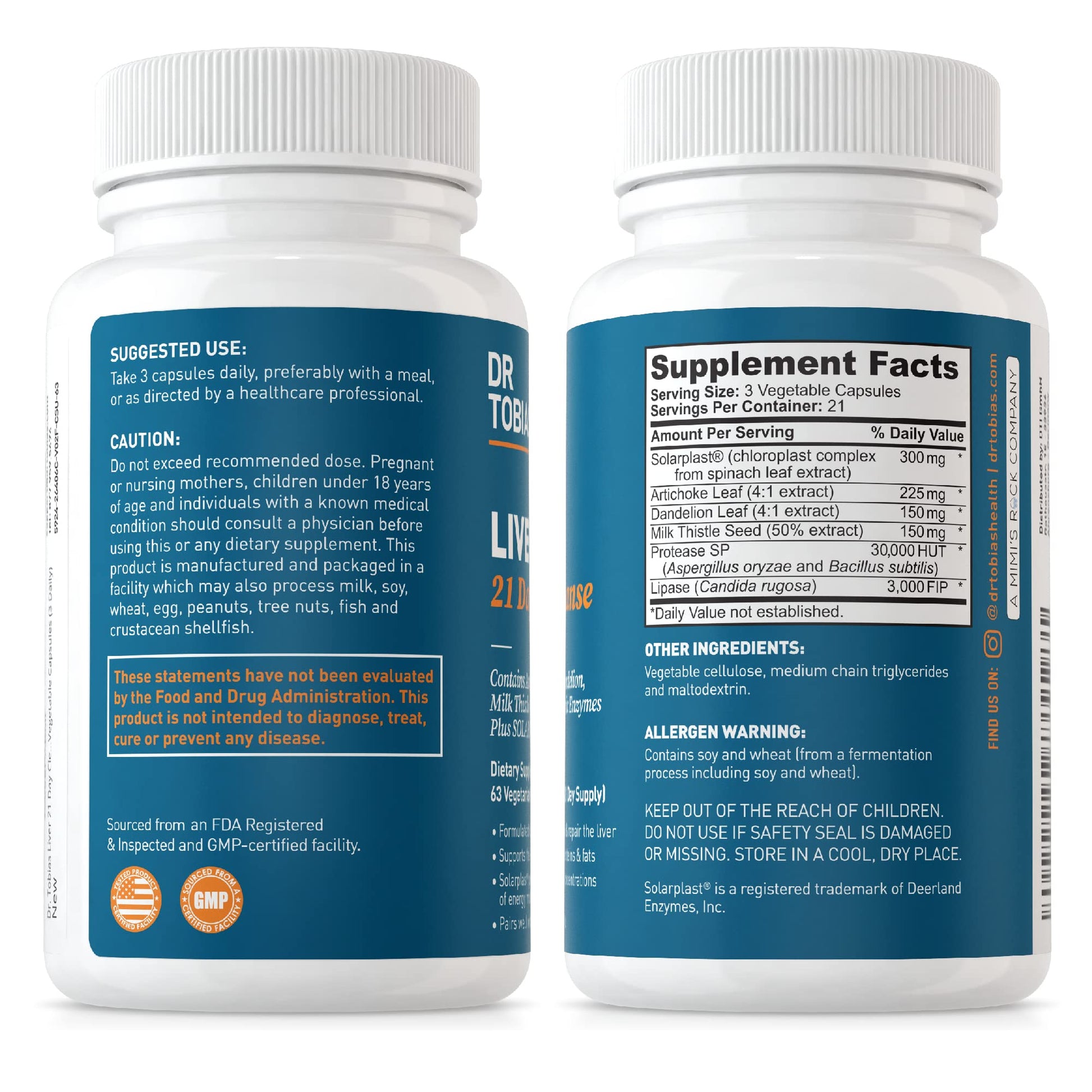 Dr. Tobias Liver 21 Day Cleanse, Herbal Liver Detox Cleanse with Solarplast, Artichoke Extra Dr. TobiasUS supplements