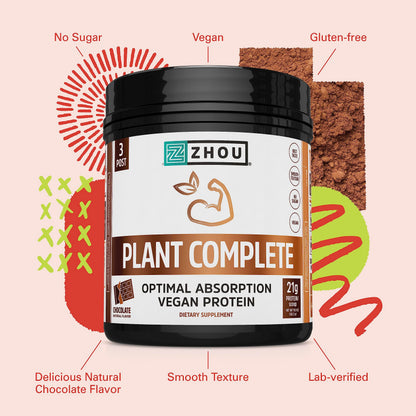 Zhou Nutrition Plant Based Vegan Protein Powder, Best Absorption Digest Score, Complete Zhou NutritionUS supplements