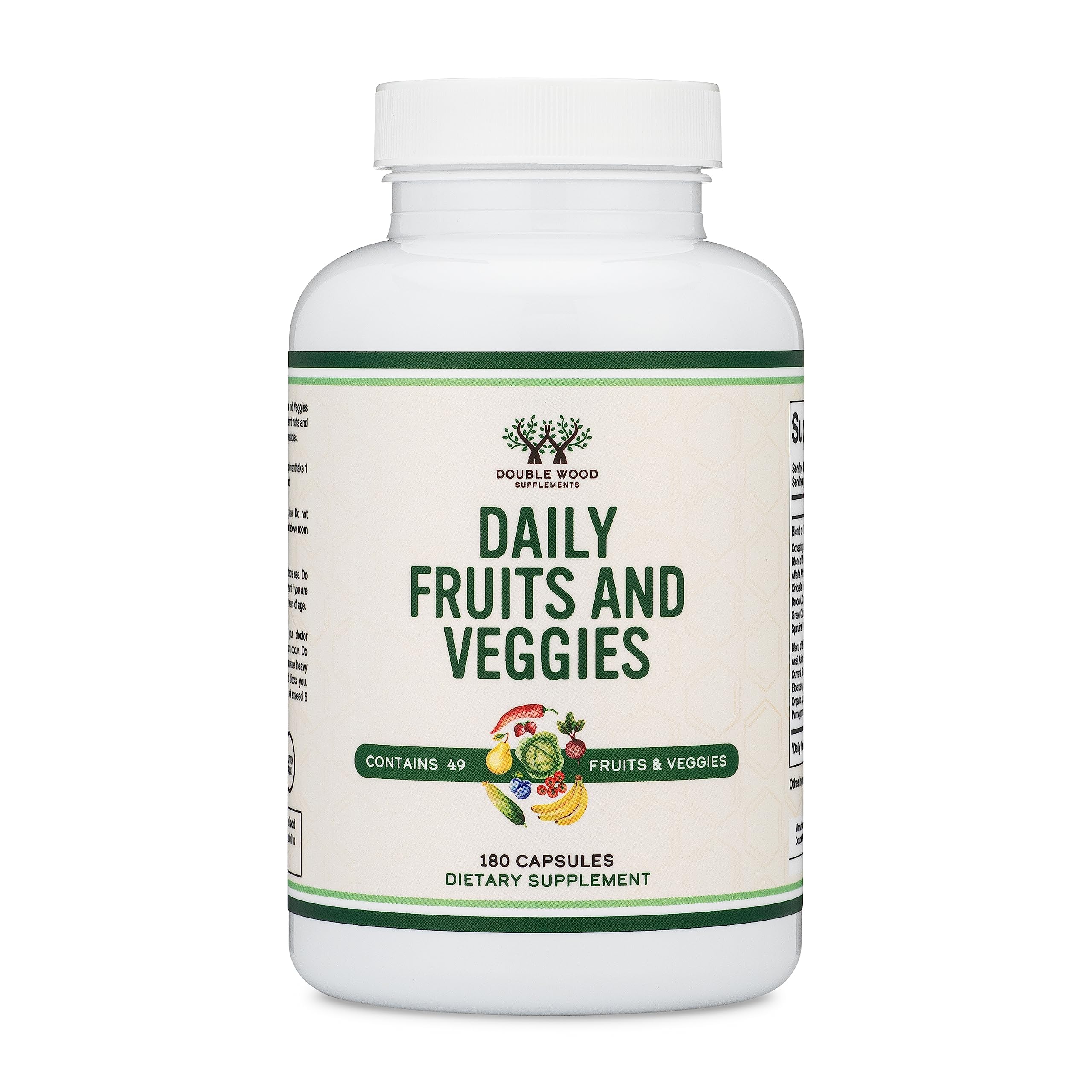 Fruits and Veggies Supplement (Daily Blend of 49 Different Fruits and Vegetables, 23 Veggies and 29 Fruits) 1,500mg Servings, 180 Capsules (No Fillers, Vegan Safe, Non-GMO) by Double Wood Double Wood SupplementsAu supplements