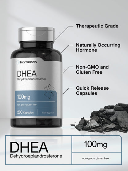 DHEA 100mg | 200 Capsules | Non-GMO, Gluten Free Supplement | by Horbaach HorbäachUS supplements